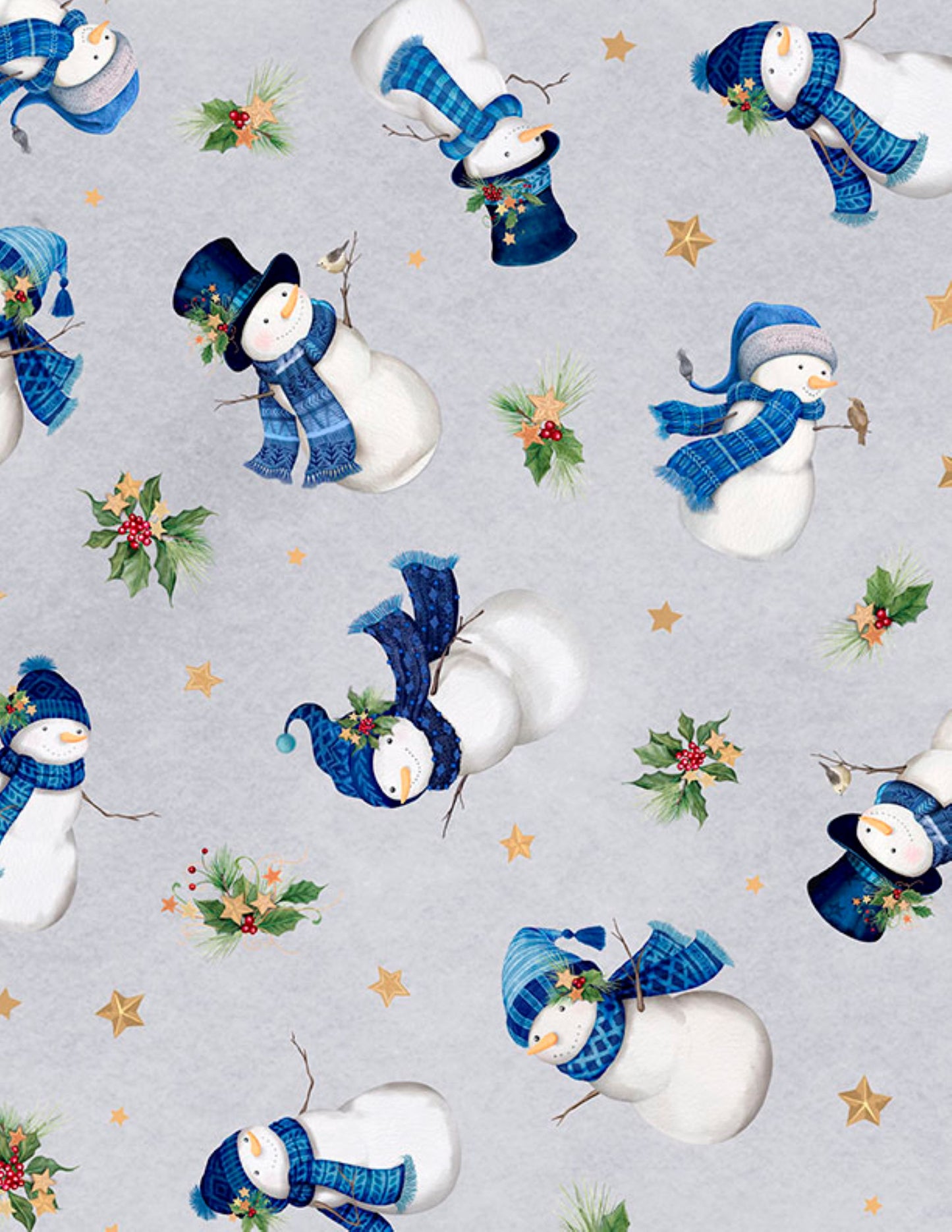 Snowmen Toss Gray Fabric | Wilmington Prints Let It Snow-Man Collection