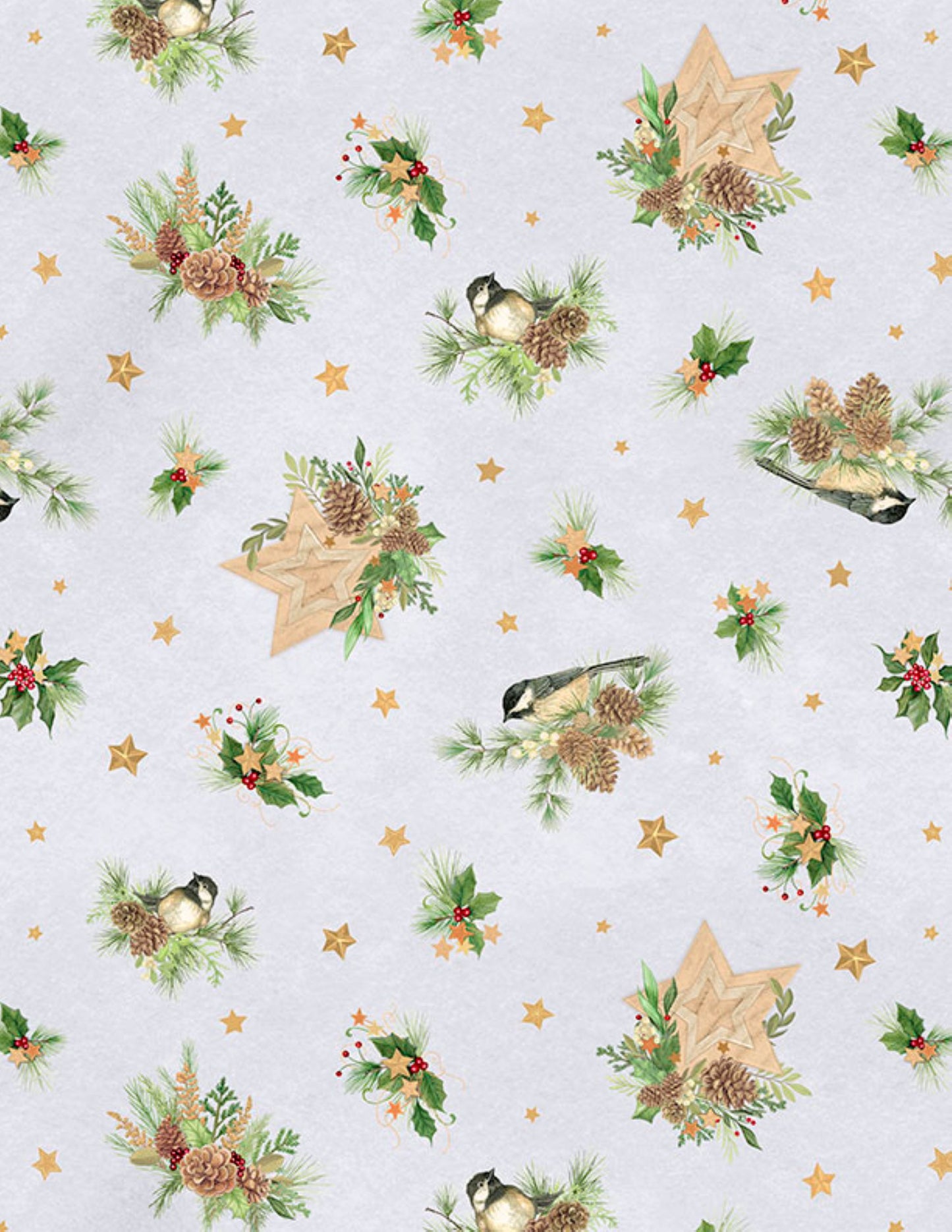Birds & Pine Toss Gray Fabric | Wilmington Prints Let It Snow-Man Collection