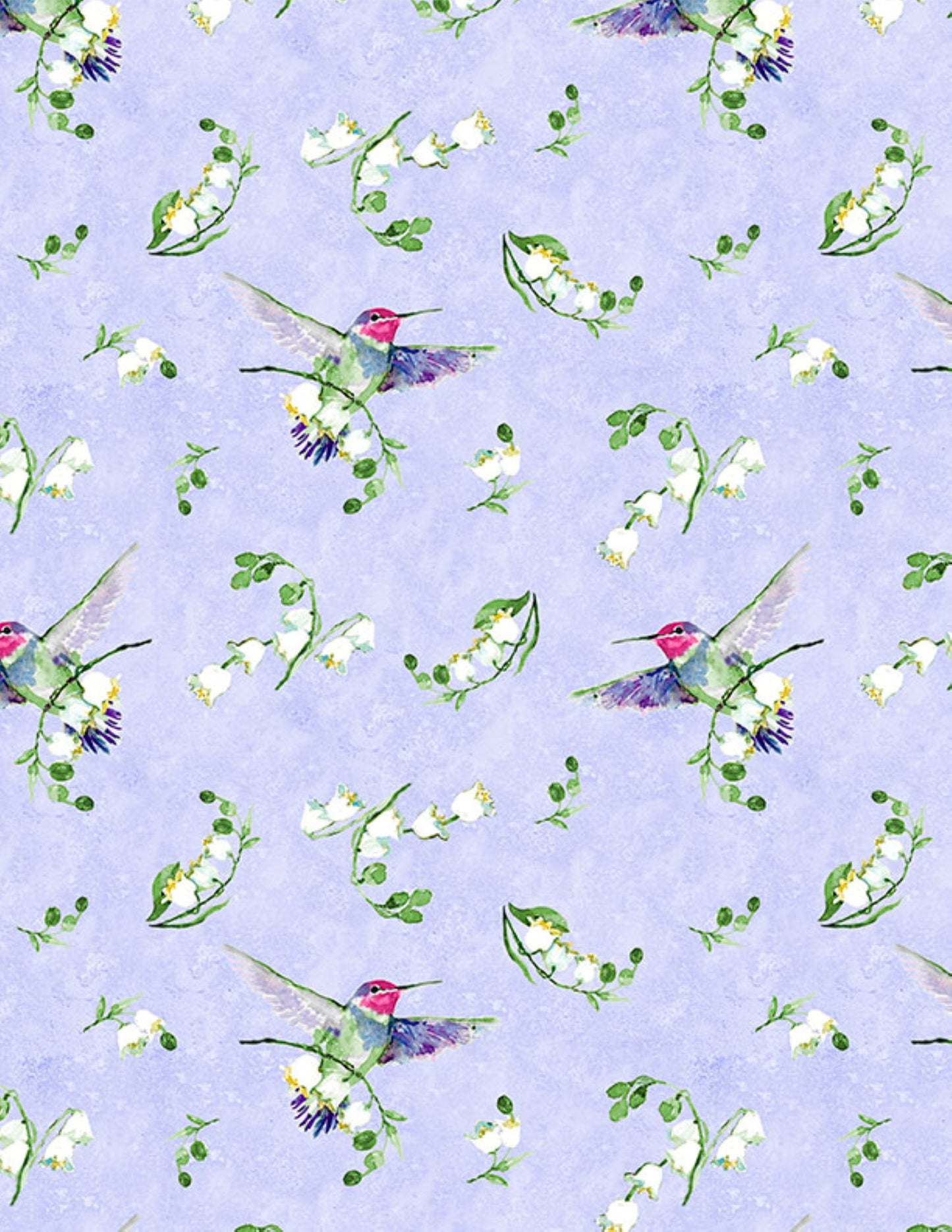 Hummingbird Floral Fabric by Wilmington Prints – Lily of the Valley Toss Purple Quilting Cotton