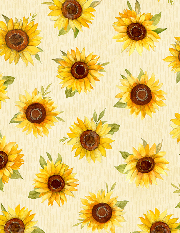 Sunflower Splendor – Tossed Sunflowers on Cream by Susan Winget for Wilmington Prints | 100% Cotton Quilting Fabric