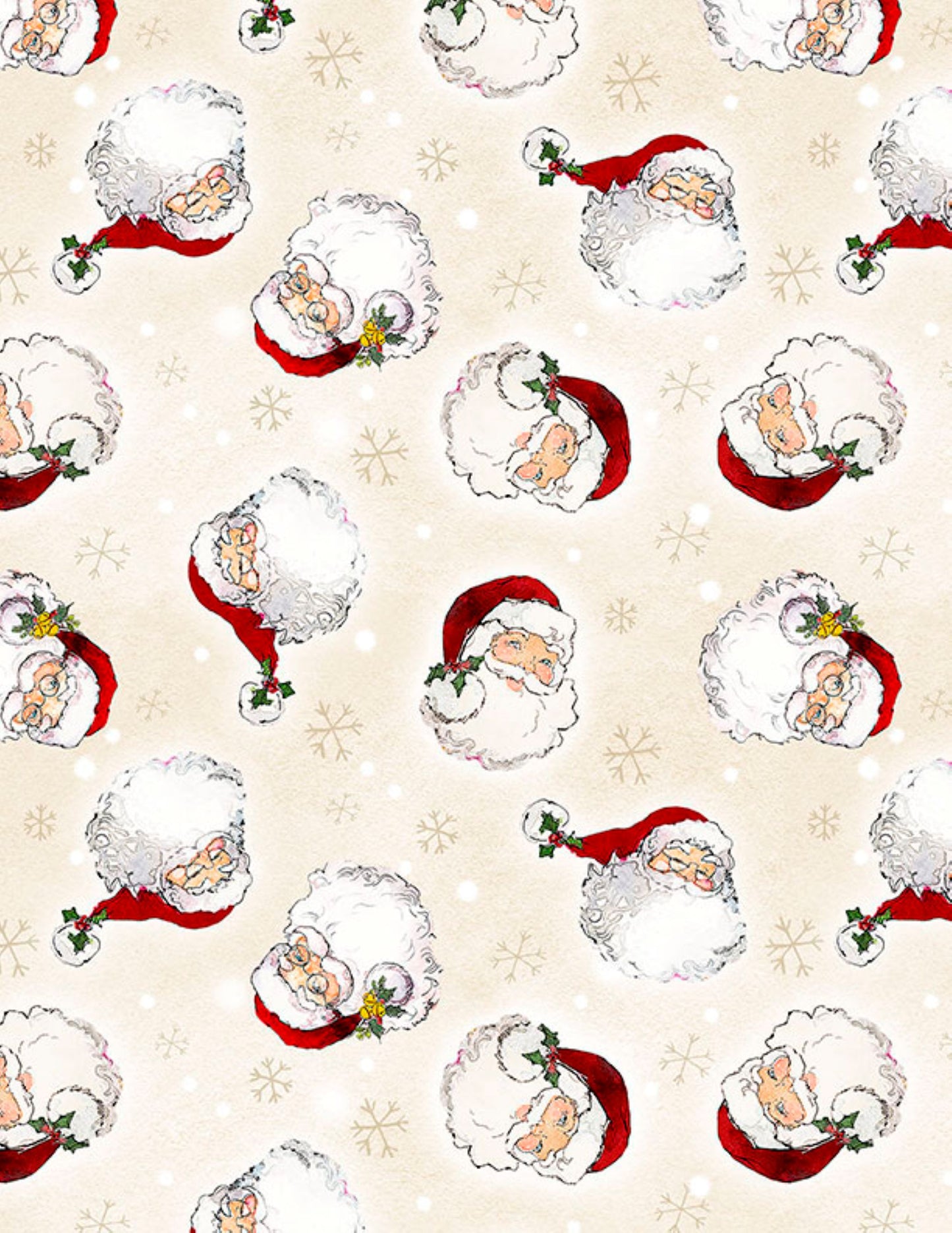 Wilmington Prints The Jolly North Santa Head Toss Cream Fabric by the Yard | Christmas Cotton Fabric | 44 Inch Wide