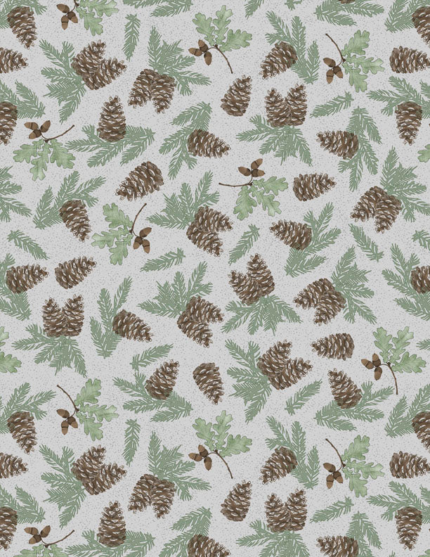 Timberline Trails – Tossed Pinecones & Leaves Fabric by Wilmington Prints