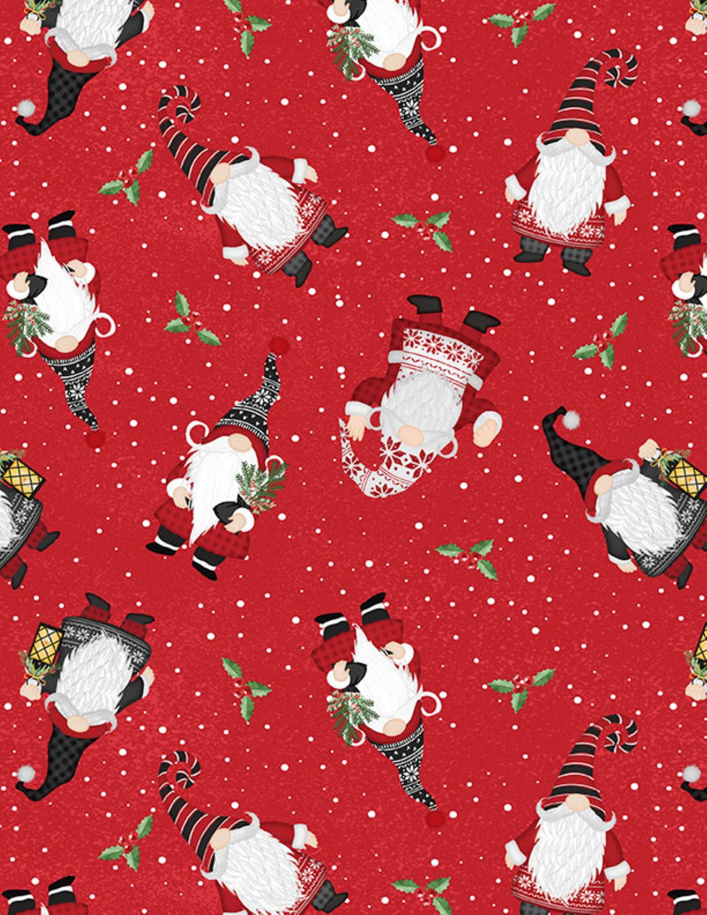 Wilmington Prints Snowy Gnomies Gnome Toss Red Fabric by the Yard | Christmas Gnome Cotton Fabric | 44 Inch Wide