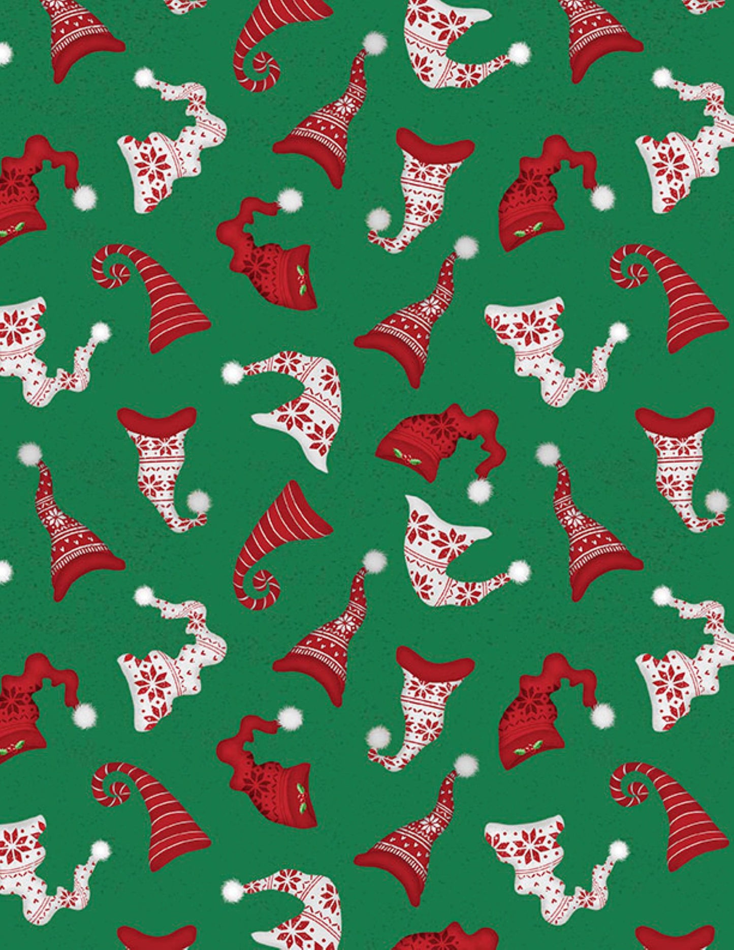 Gnomies Hat Toss Green Fabric by the Yard | Christmas Gnome Cotton Fabric | 44 Inch Wide