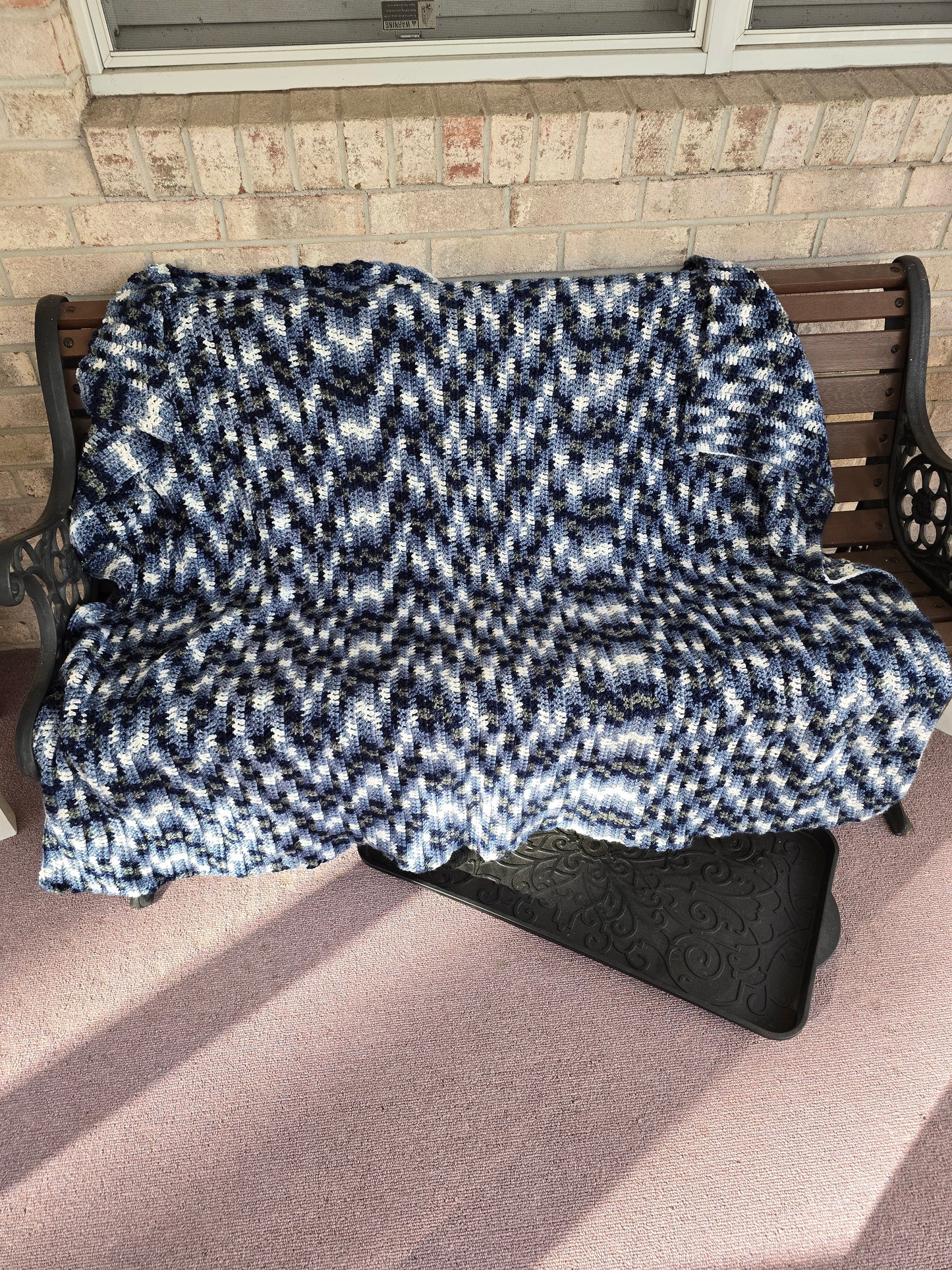 Blueberry Hill Hand-Crocheted Blanket – Ultra-Soft Blue, White, & Gray