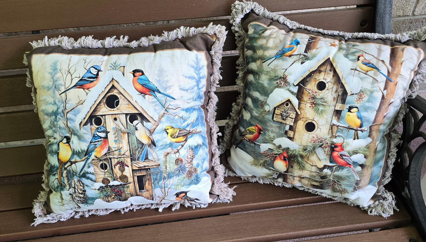 Songbirds Decorative Throw Pillow – 16" Cotton Accent Cushion with Birds & Floral Design | Nature-Inspired Home Decor | Farmhouse, Cottage, or Garden Style