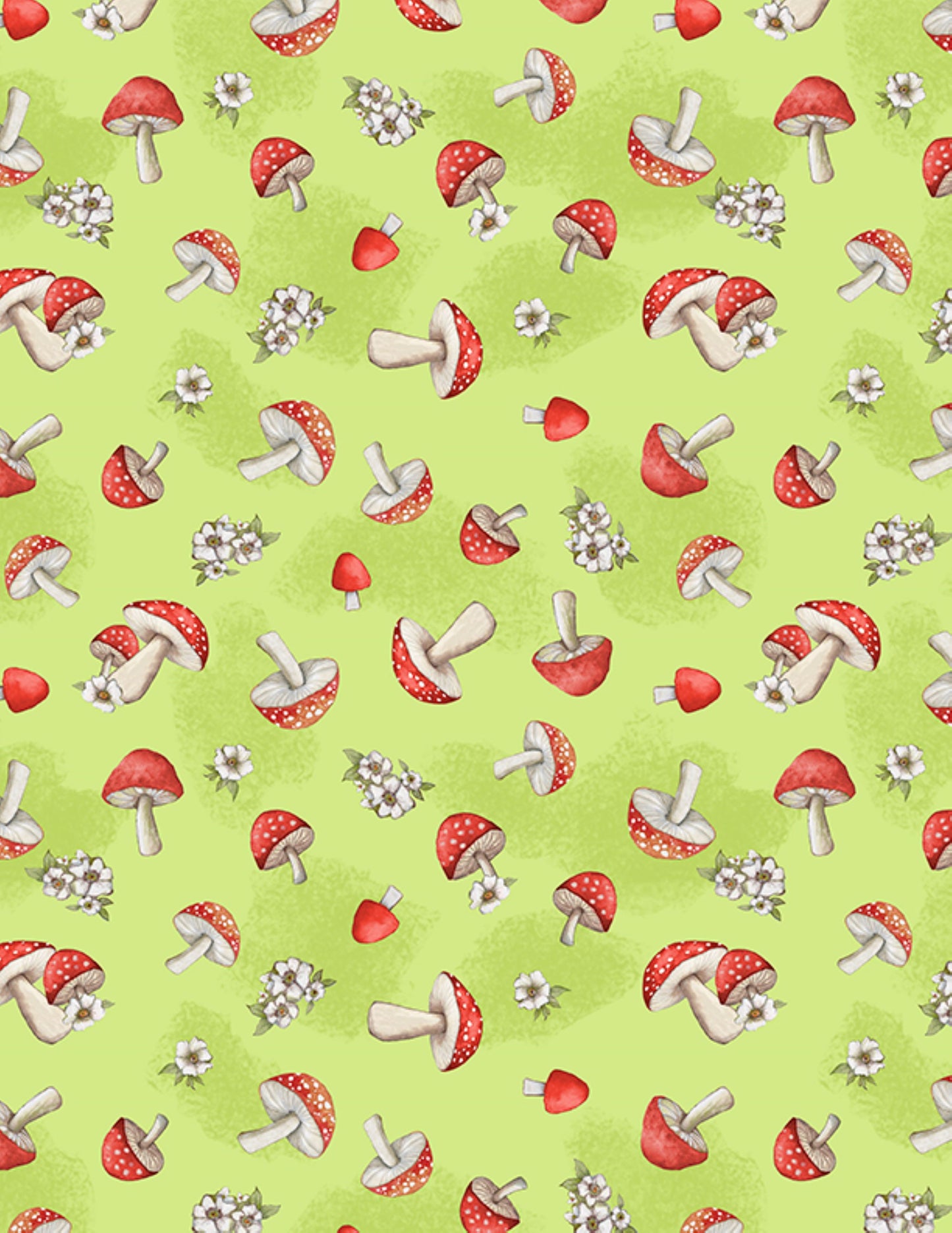 Gnome-Grown Fabric – Tossed Mushrooms on Spring Green
