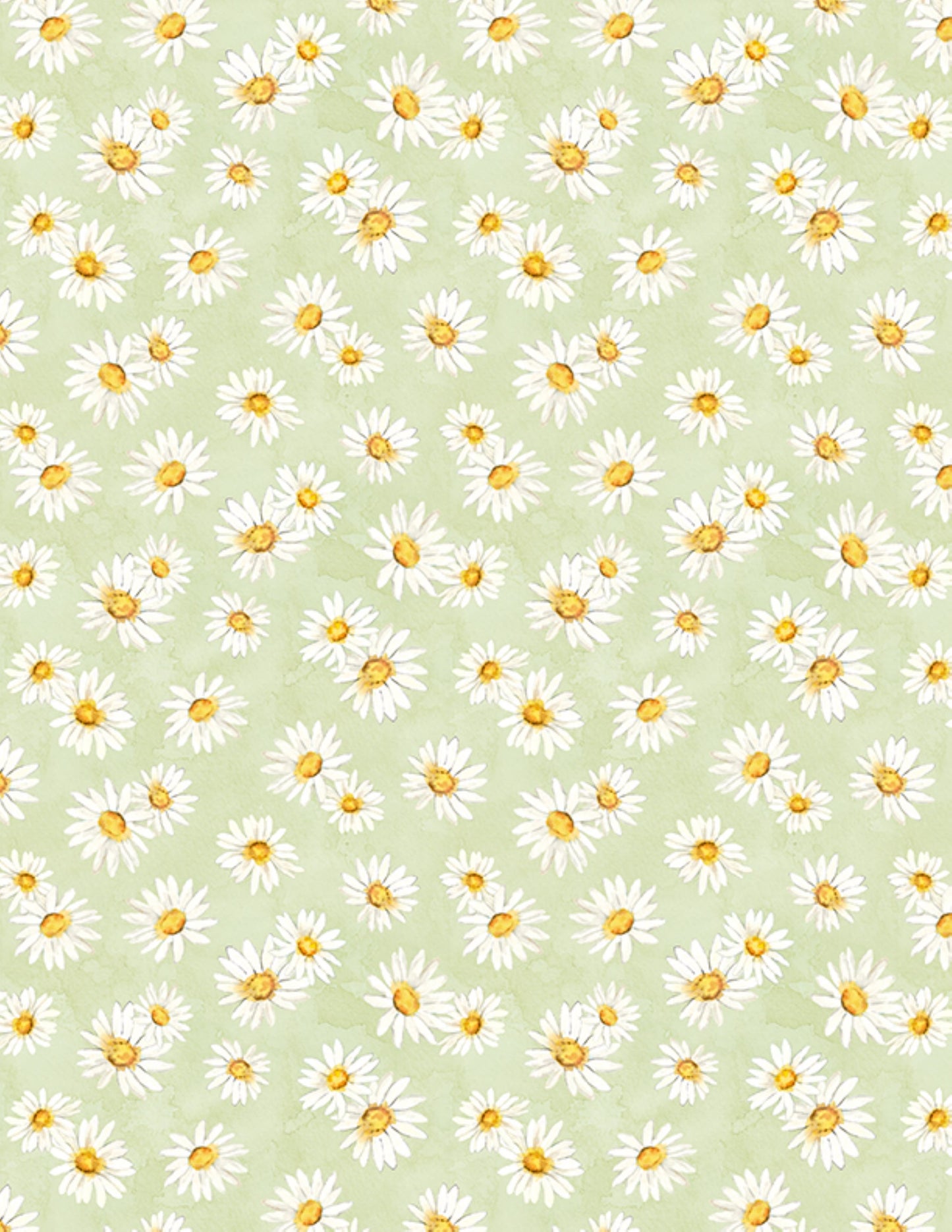 Zest For Life Green Watercolor Daisy Cotton Fabric