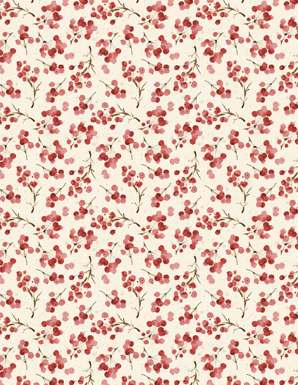 Cardinal Celebration Christmas Fabric – Christmas Berries & Festive Greenery – Holiday Cotton Fabric