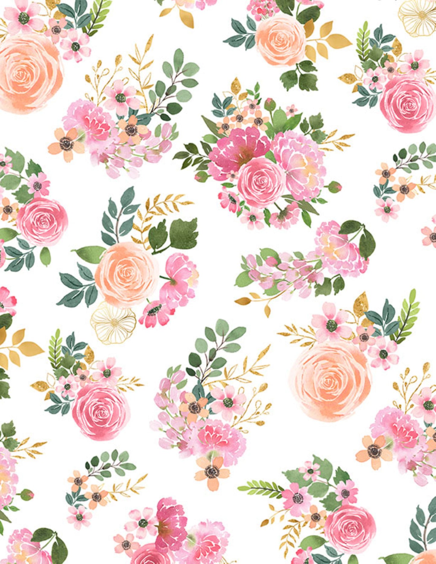 Peony Blossoms Fabric by Wilmington Prints – Peach Pink Cream Floral Quilting Cotton