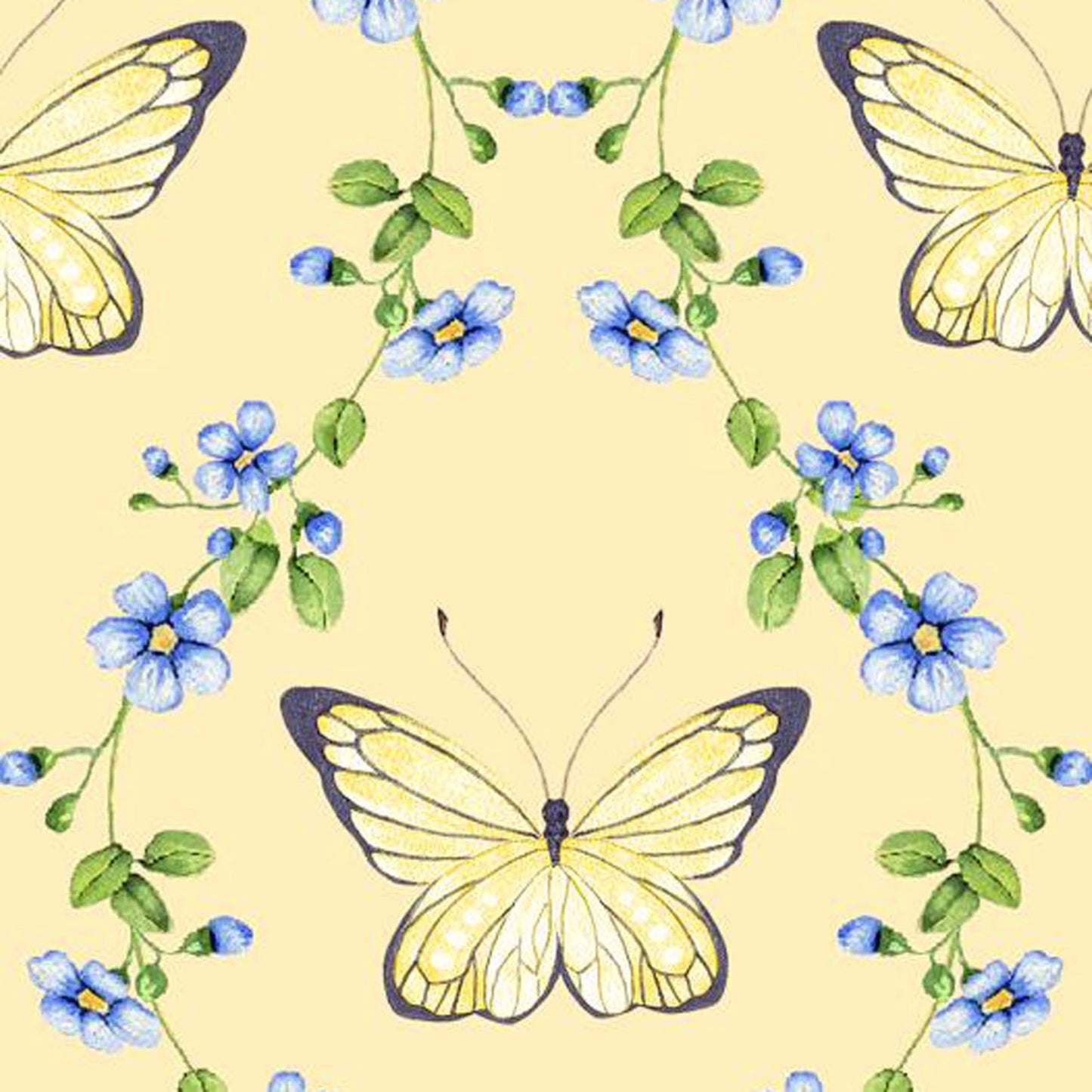 Butterflies and Vines Quilt Fabric by the Yard | 100% Cotton Floral Butterfly Fabric