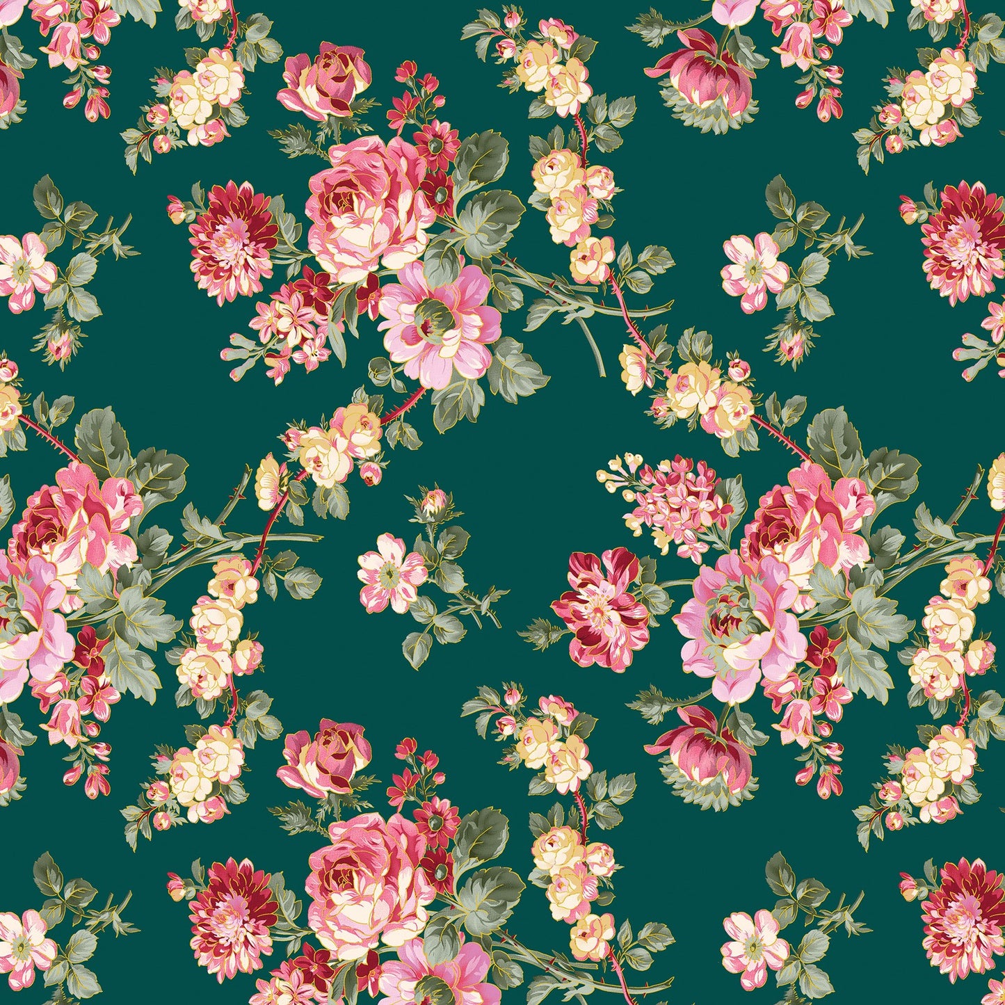 Promise Me by Pat Sloan – Rose-Inspired Floral Fabric Collection with Metallic & Pearlescent Accents – 100% Cotton