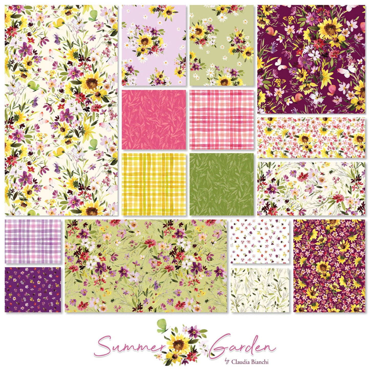 Summer Garden Charm Pack by Clothworks | Floral 10” Fabric Squares