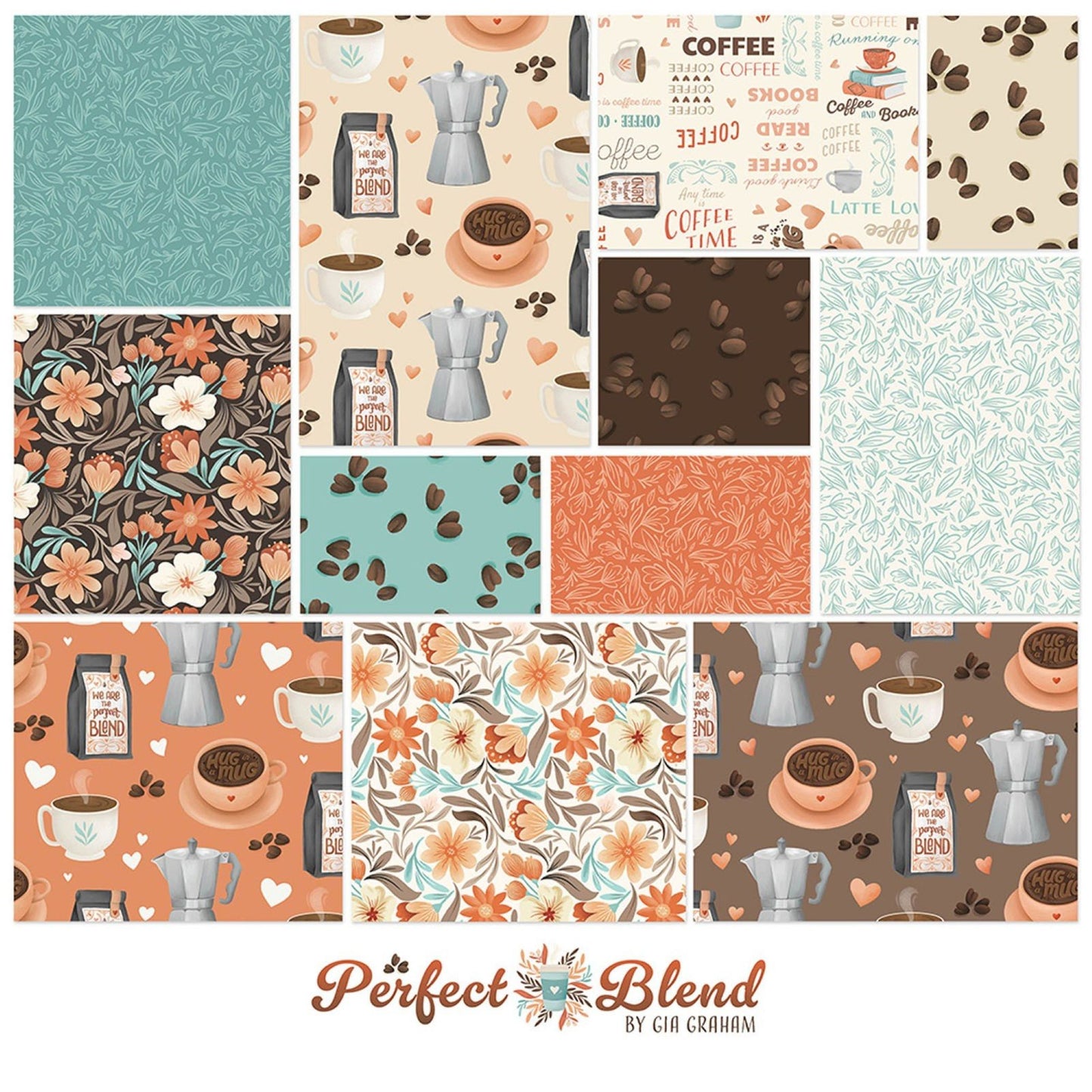 Perfect Blend Charm Pack by Clothworks | Coffee Theme 10” Fabric Squares