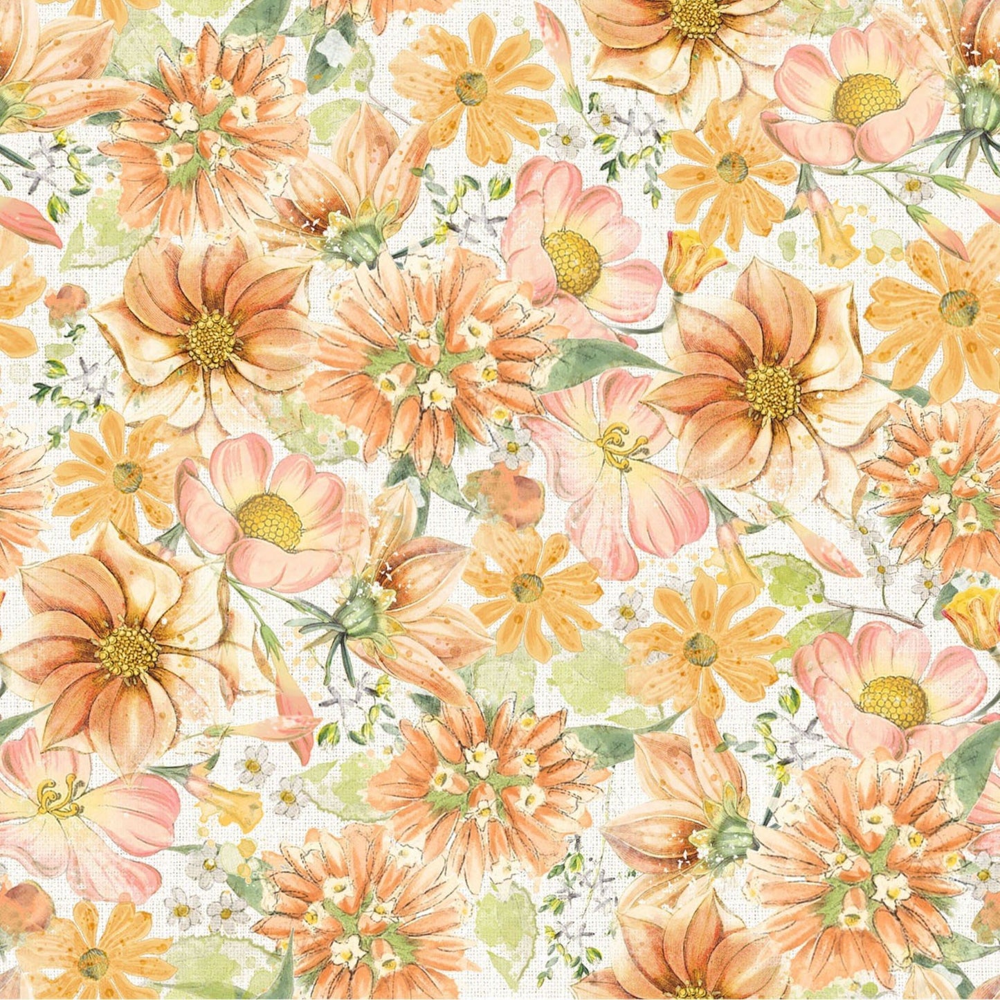 Orange Packed Floral Fabric – Hummingbird Days Cotton Blend | Clothworks Light Peach Floral