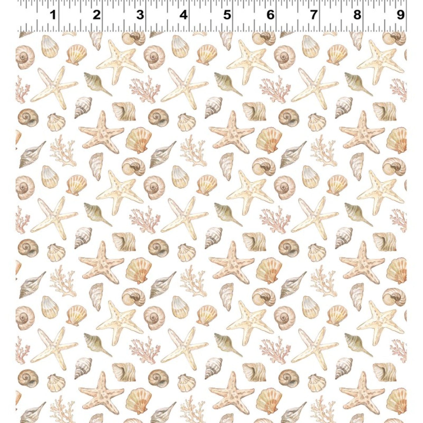 Coastal Cottage Seashell Quilting Fabric, Beach Theme Cotton Fabric