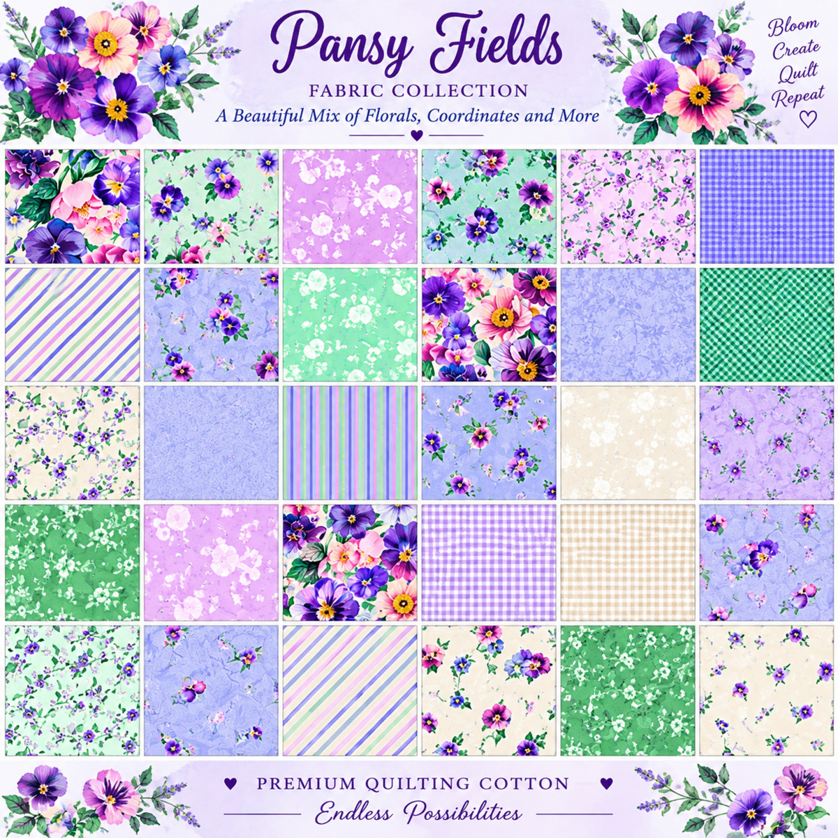 Pansy Fields Layer Cake – Wilmington Prints 42 Precut 10" Squares