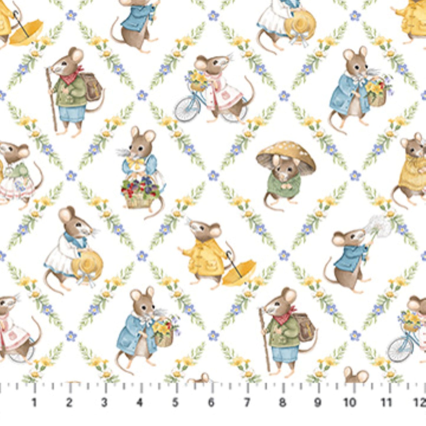 Northcott Country Mouse Diamond Grid Fabric | Whimsical Cotton Fabric by the Yard
