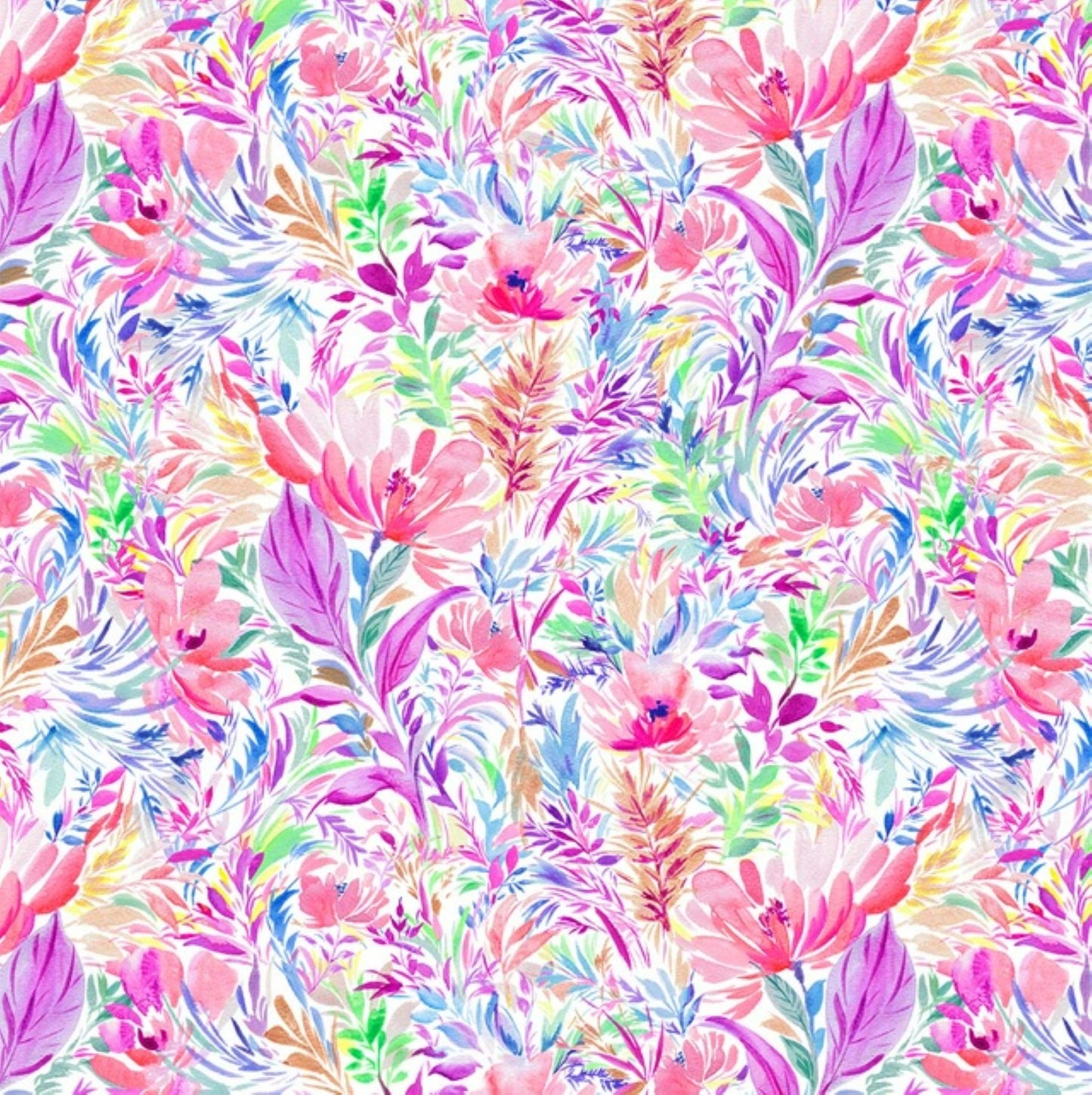 Sketchbook Floral Cotton Fabric by Michael Miller – Bright Watercolor Quilting Cotton Yardage