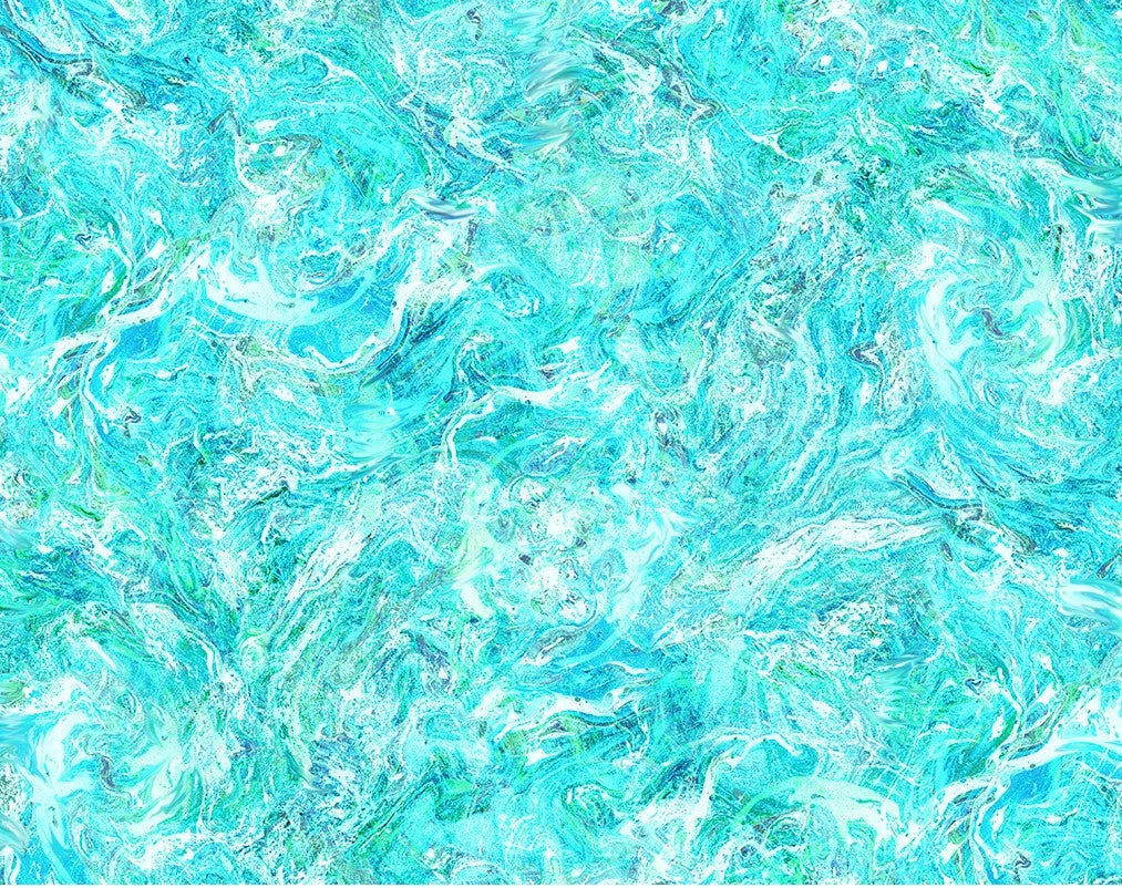 Eddies Fabric by Oasis Prints | Aqua Blue Green Swirl Cotton | 100% Quilting Cotton