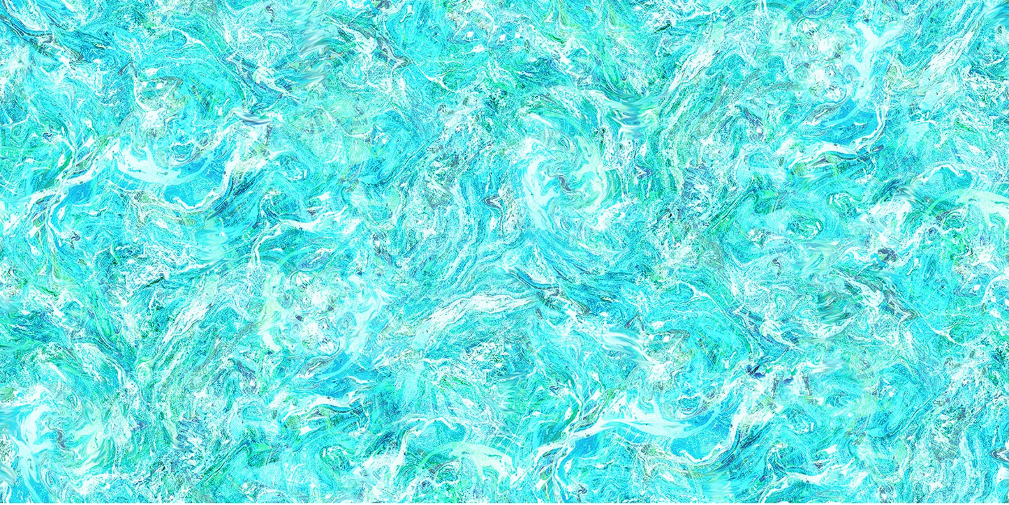 Eddies Fabric by Oasis Prints | Aqua Blue Green Swirl Cotton | 100% Quilting Cotton