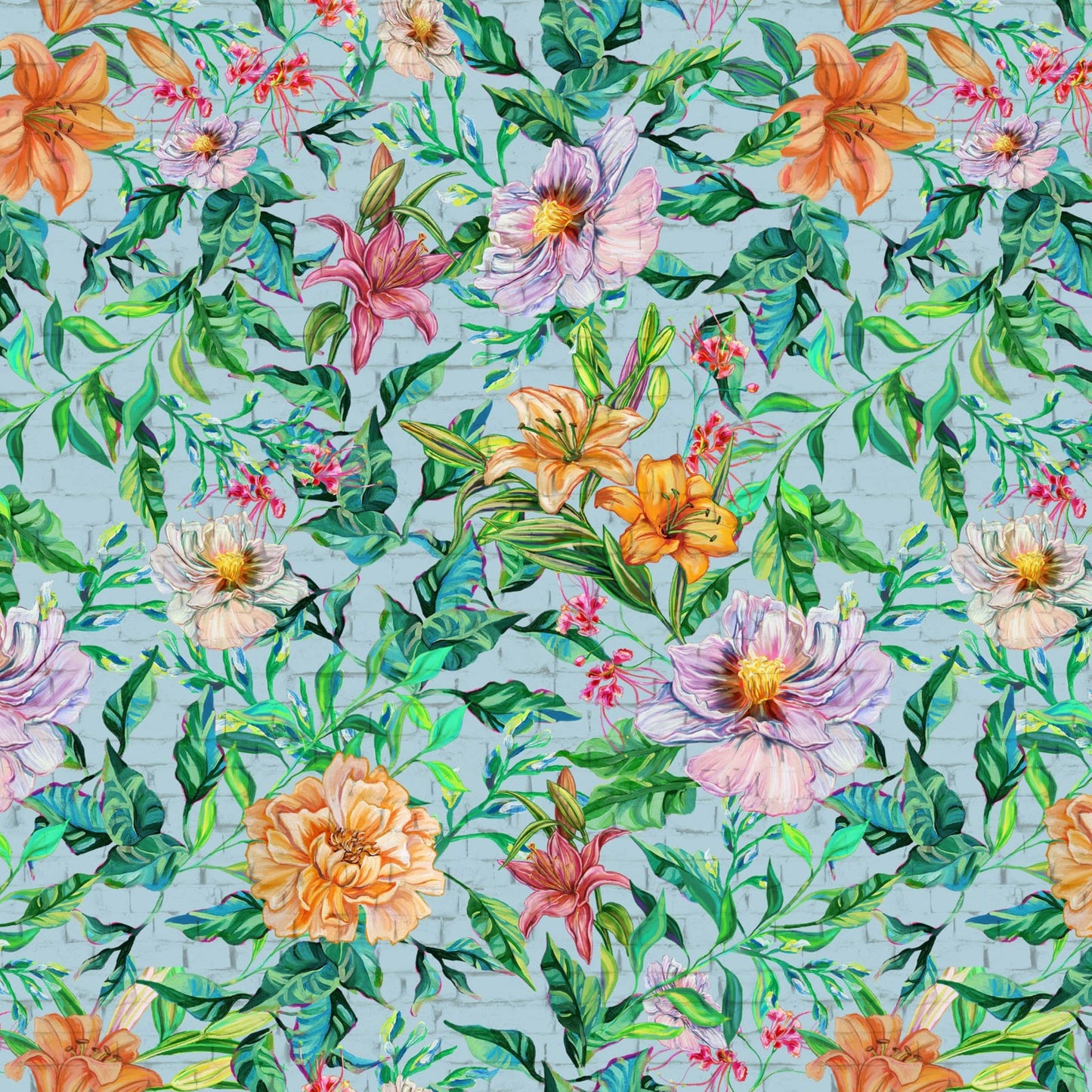 Lemonade Lilies Seaglass Fabric by Free Spirit – Large Floral Quilt Cotton Yardage