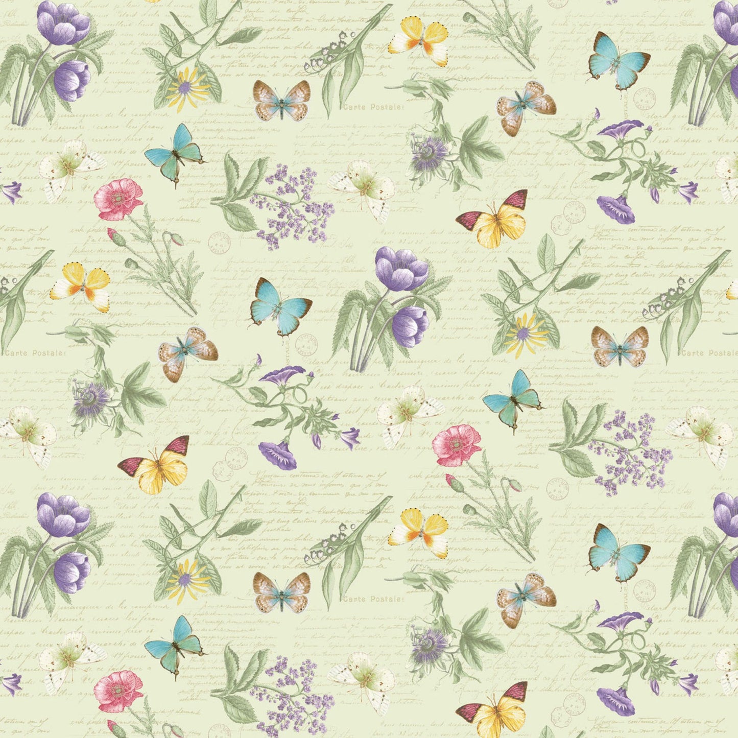 Henry Glass Fluttering Florals Flower Sprigs Tossed Quilting Cotton Fabric