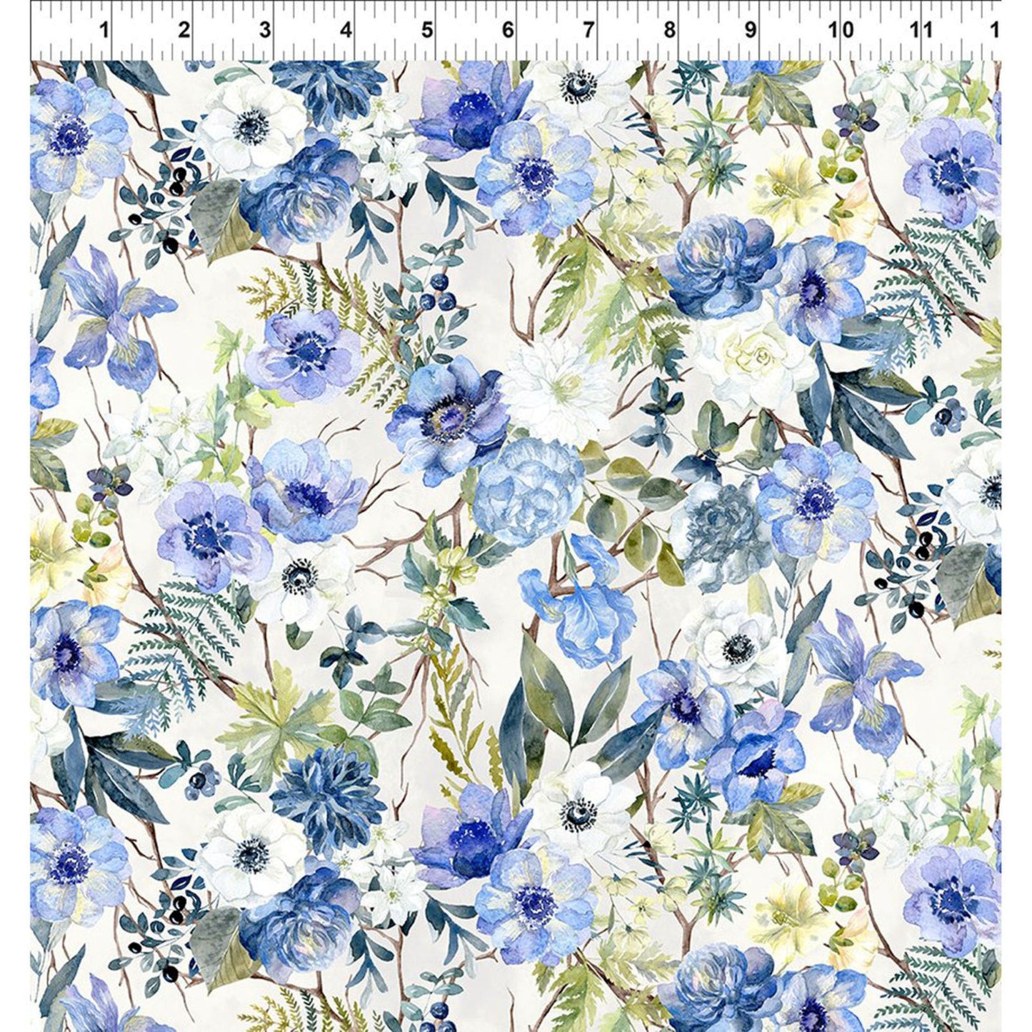 Sanctuary Floral Fabric by the Yard | Blue Watercolor Floral Cotton Fabric