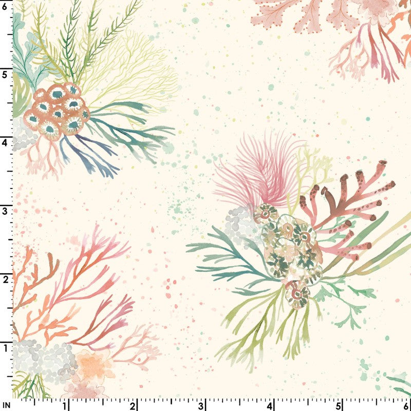 Seascape Coral Clusters Watercolor Ocean-Inspired Fabric by Maywood Studios