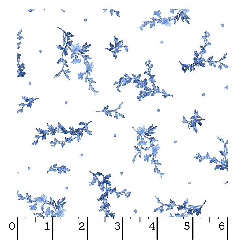 Maywood Studios Blue Belle Fabric – Tossed Blue Floral Sprigs on White | 100% Cotton Quilting Fabric