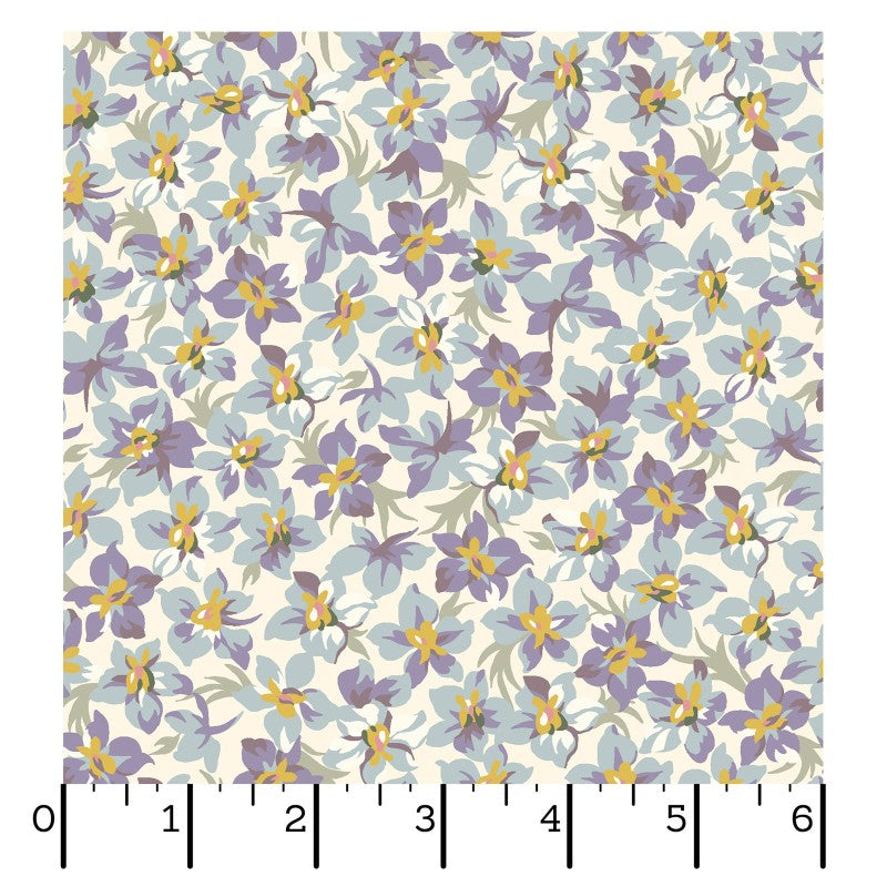 Maywood Studio Marlowe Packed Floral Fabric – Cream Gray Vintage Blooms | 43/44" 100% Cotton Quilt Fabric