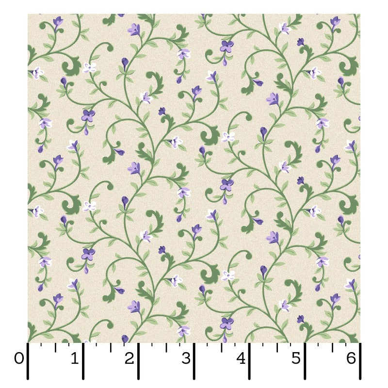 Lilac Lane by Maywood Studios – 100% Cotton Floral Fabric with Lilac Vines in Lavender, Purple & Green – Quilting & Home Decor