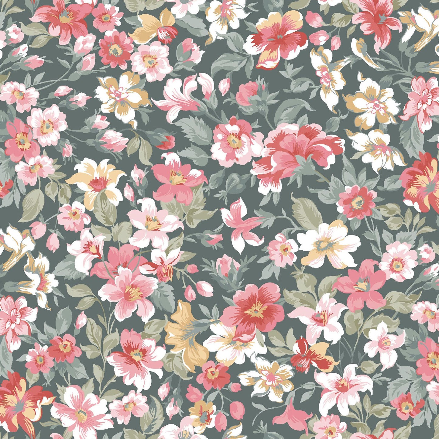 Maywood Studio La Fleur Flannel – Packed Floral on Sage Green | 100% Cotton Flannel Quilting Fabric