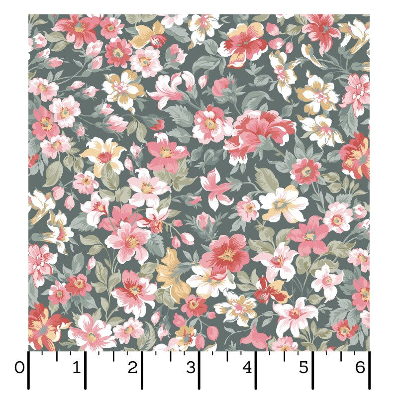 Maywood Studio La Fleur Flannel – Packed Floral on Sage Green | 100% Cotton Flannel Quilting Fabric