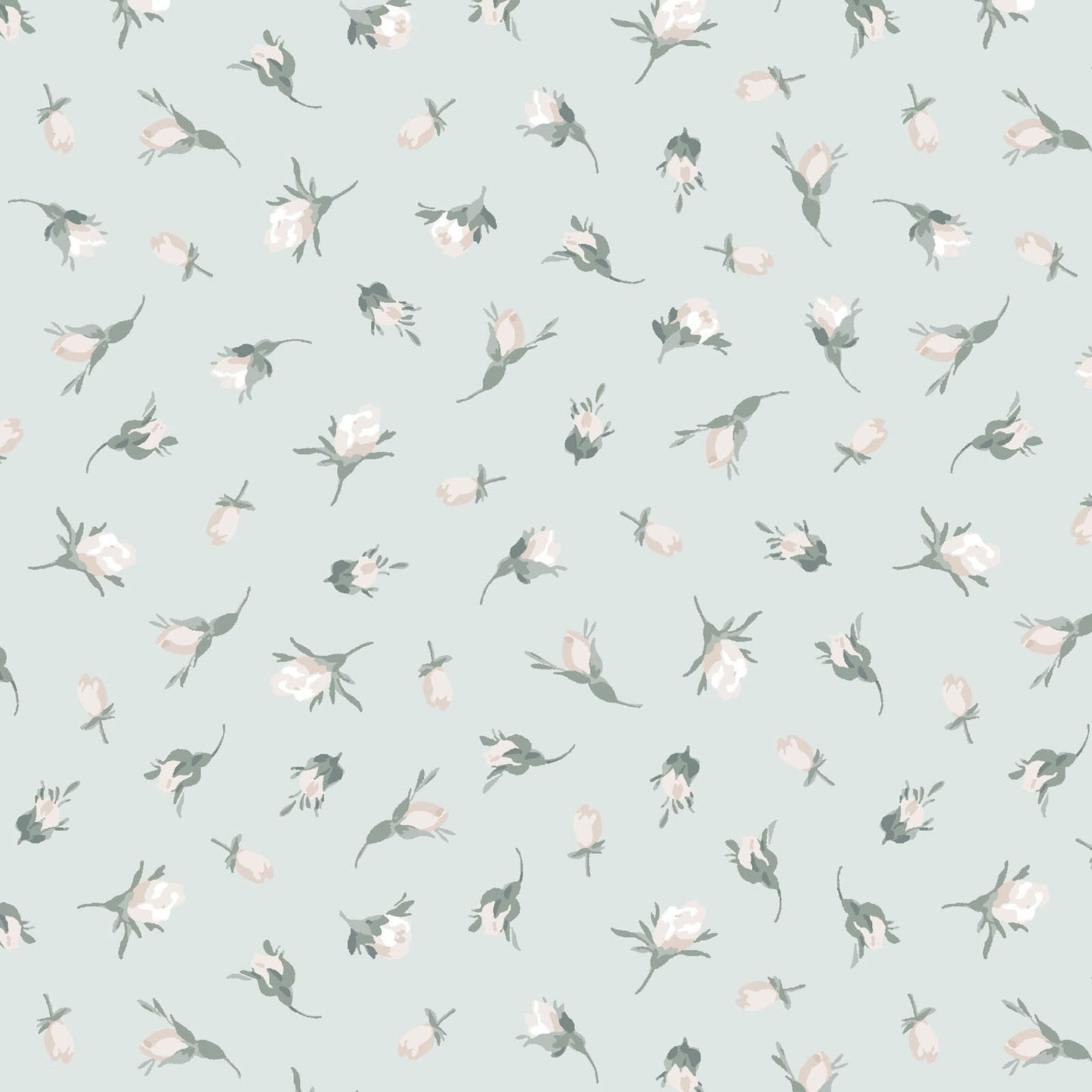 Maywood Studio La Fleur Flannel – White Rosebuds on Light Blue Green | 100% Cotton Blender Flannel Fabric