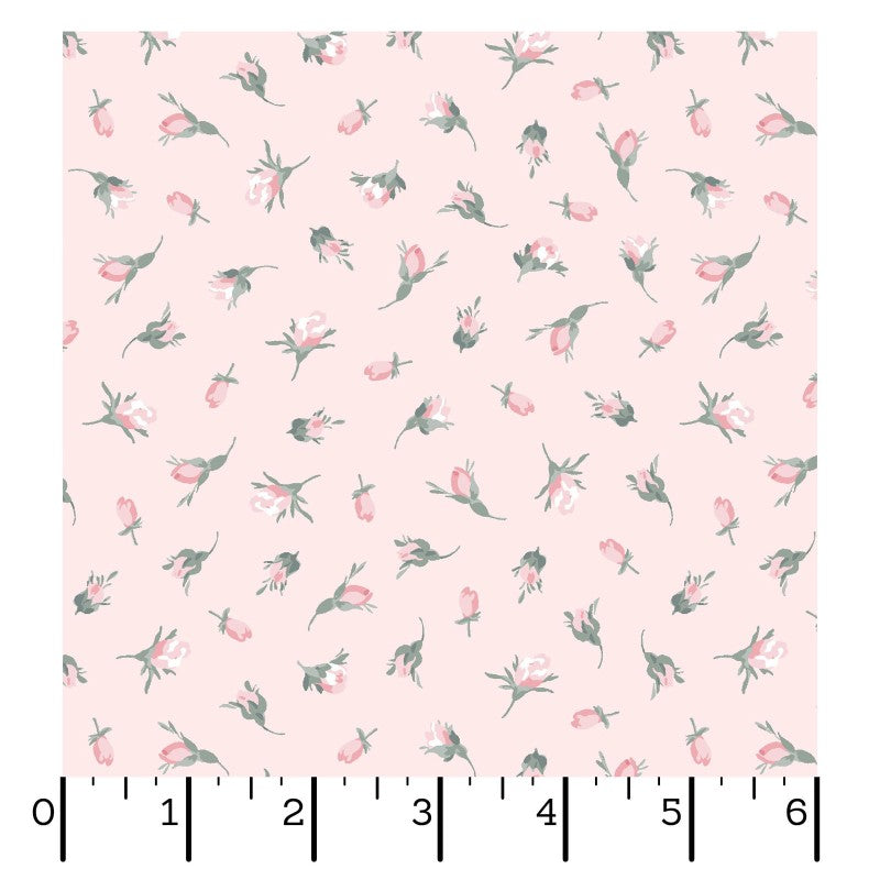 Maywood Studio La Fleur Flannel – Pink Rosebuds on Pale Pink | 100% Cotton Flannel Blender Fabric