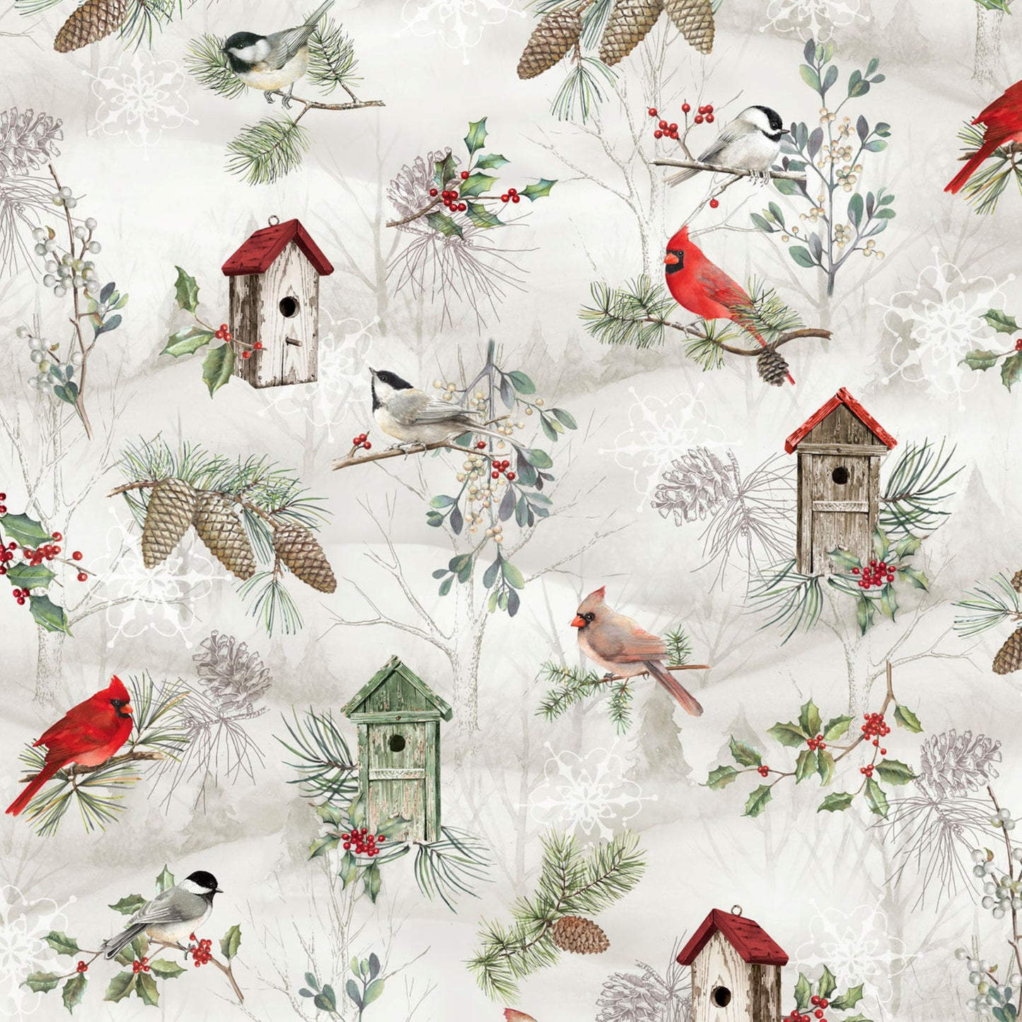Winter Song Cardinal & Birdhouse Quilting Cotton Fabric