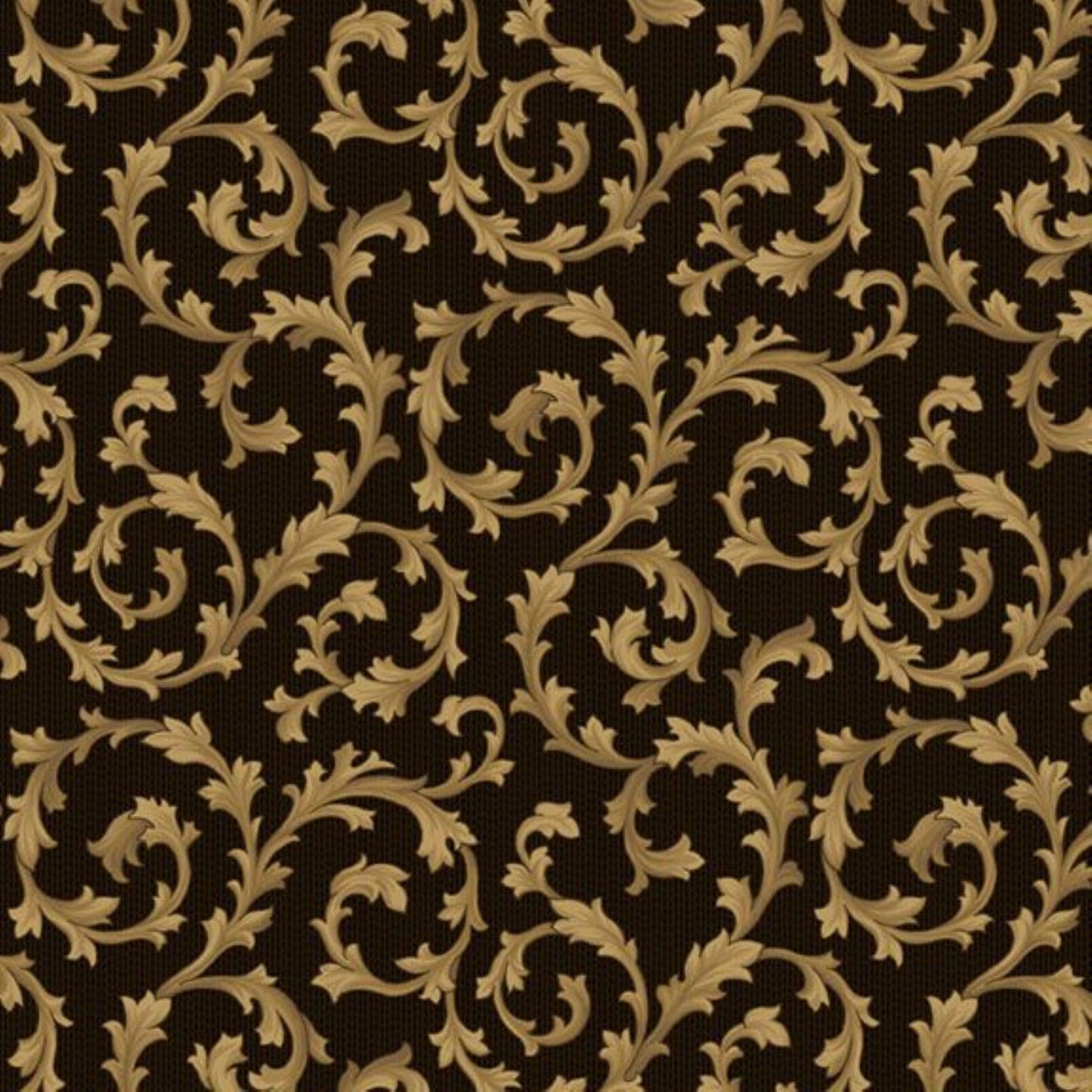 Garden Harvest Cotton Fabric - Traditional Leaf Scroll on Brown