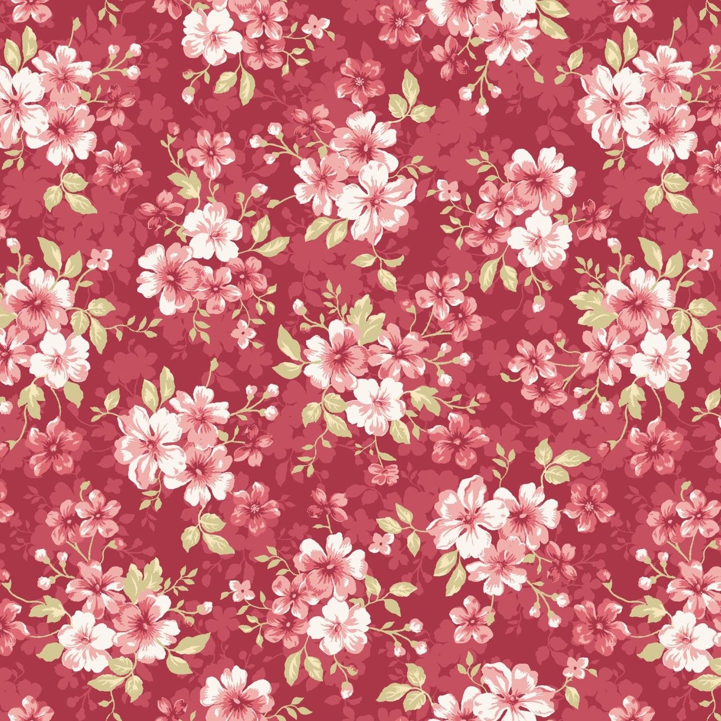 Elizabeth floral bouquet toss cotton fabric by the yard, pink and cream flower print