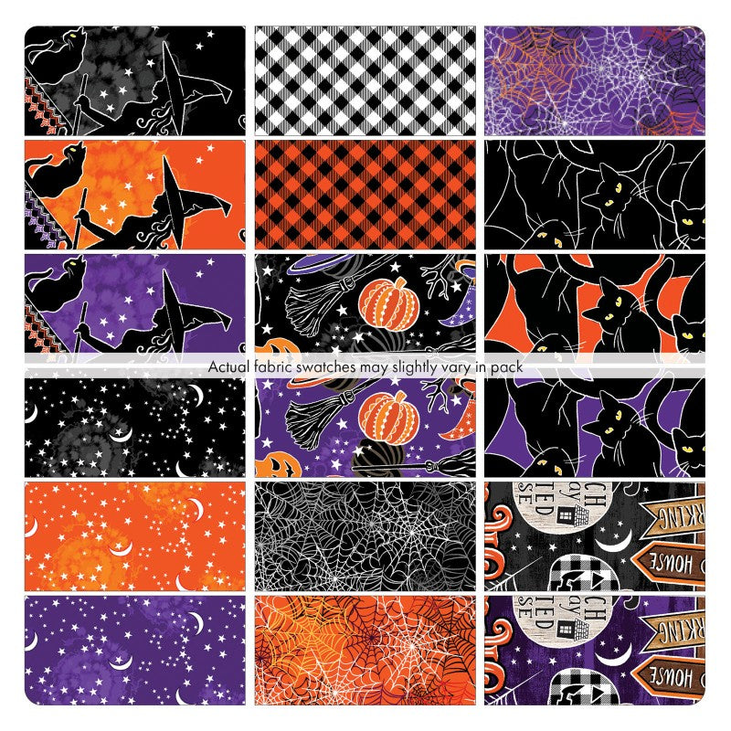 Happy Haunting Glow-in-the-Dark Halloween Fabric by Benartex | Witches, Spiderwebs & Checks | Spooky Cotton for Quilts, & Crafts