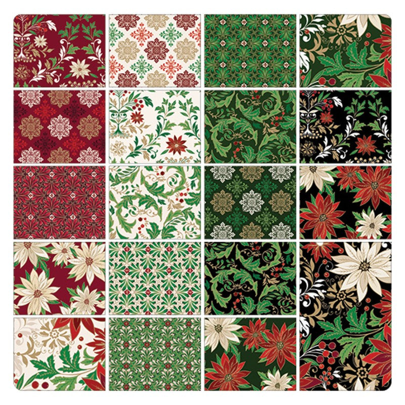 Holiday Nouveau 10” Precut Quilting Squares by Benartex | Christmas Fabric Bundle