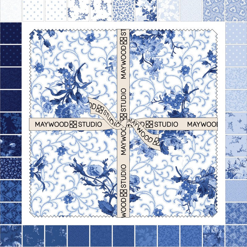 Maywood Studios Blue Belle Fabric – 10” Precut Squares | 42 Piece Quilt Fabric Pack