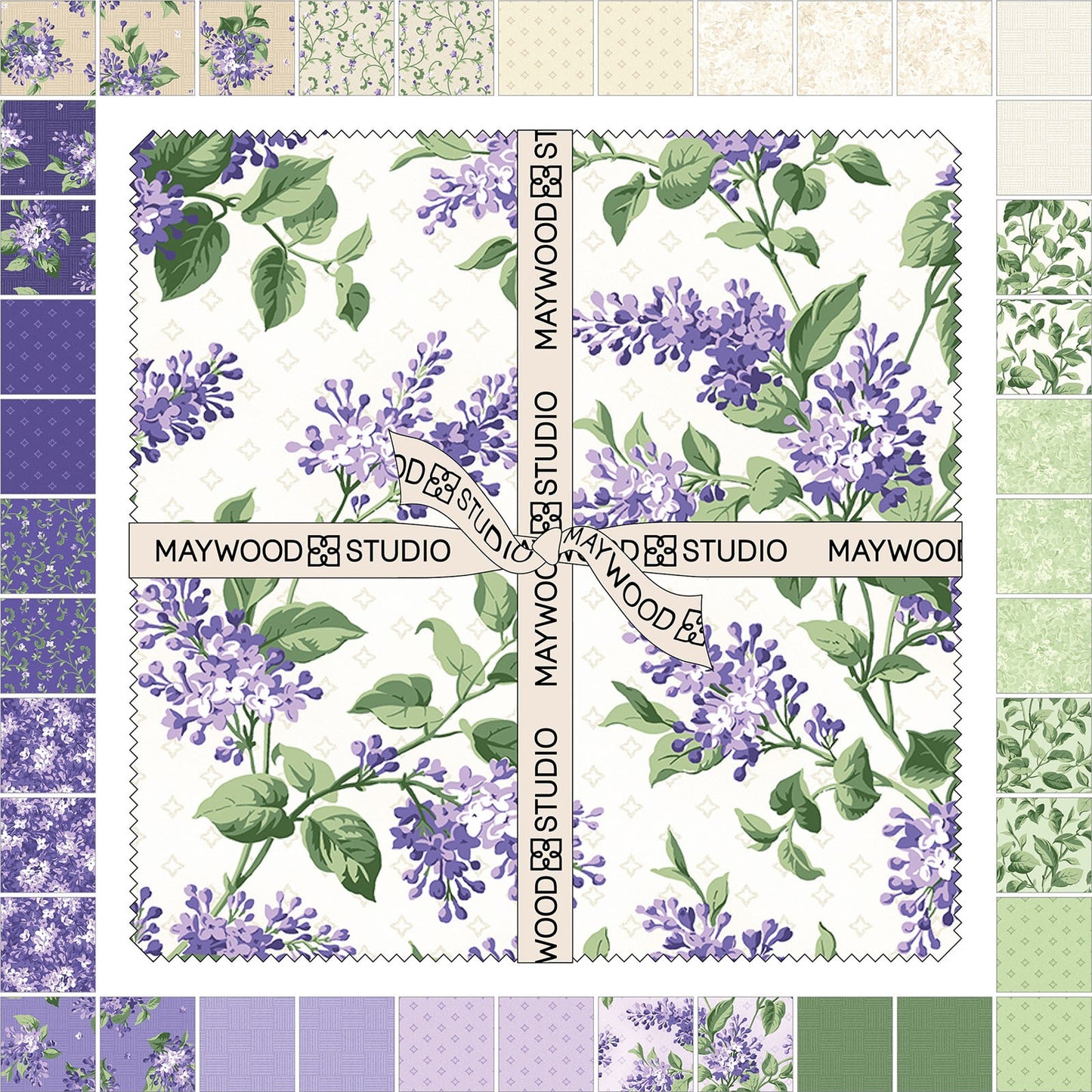 Lilac Lane – 10" Precut Cotton Squares | Lavender & Green Floral Quilt Fabric (42 Pieces)