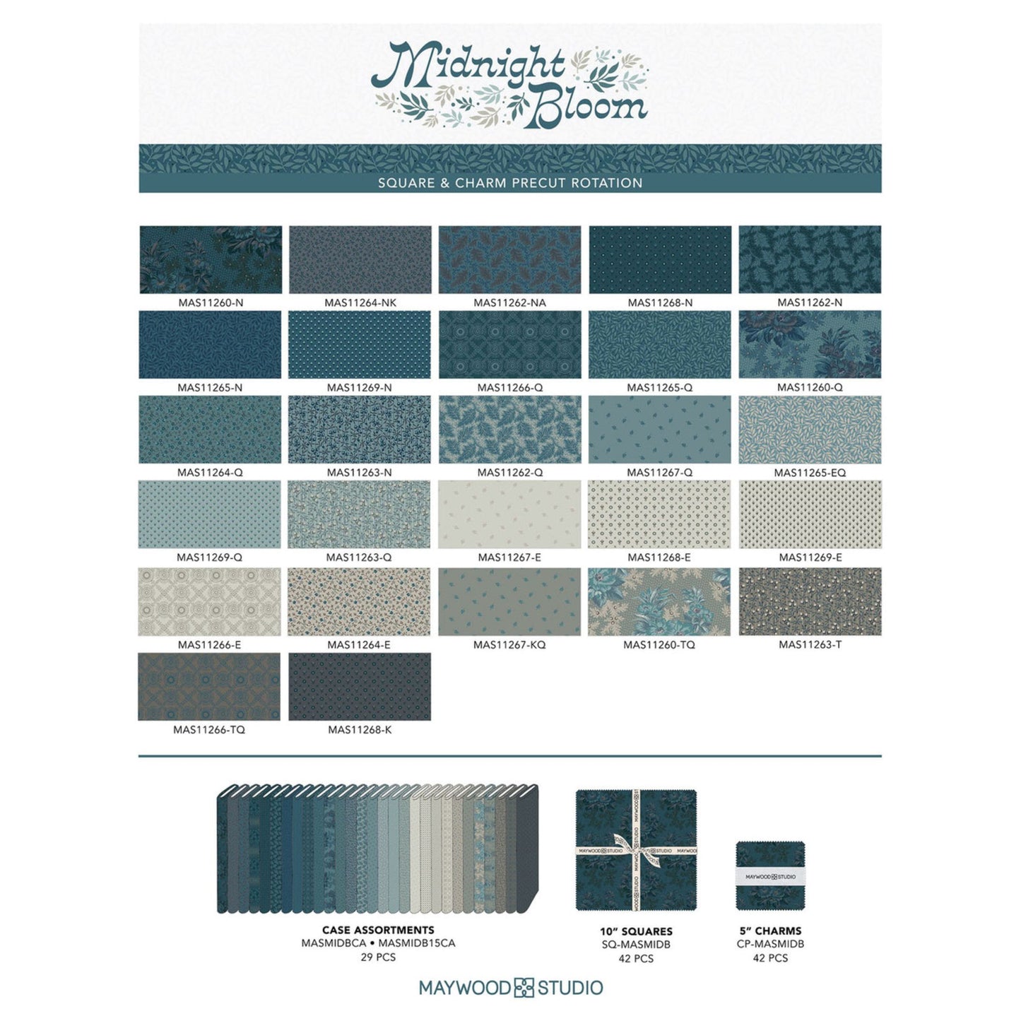 Maywood Midnight Bloom 10" Precut Squares – 42 Piece Layer Cake