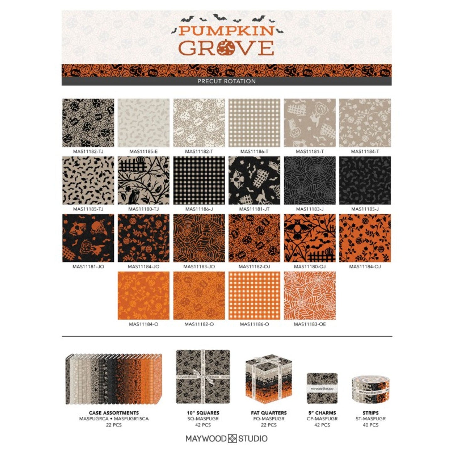 Pumpkin Grove 10 Inch Precut Fabric Squares | Maywood Studios Halloween Layer Cake