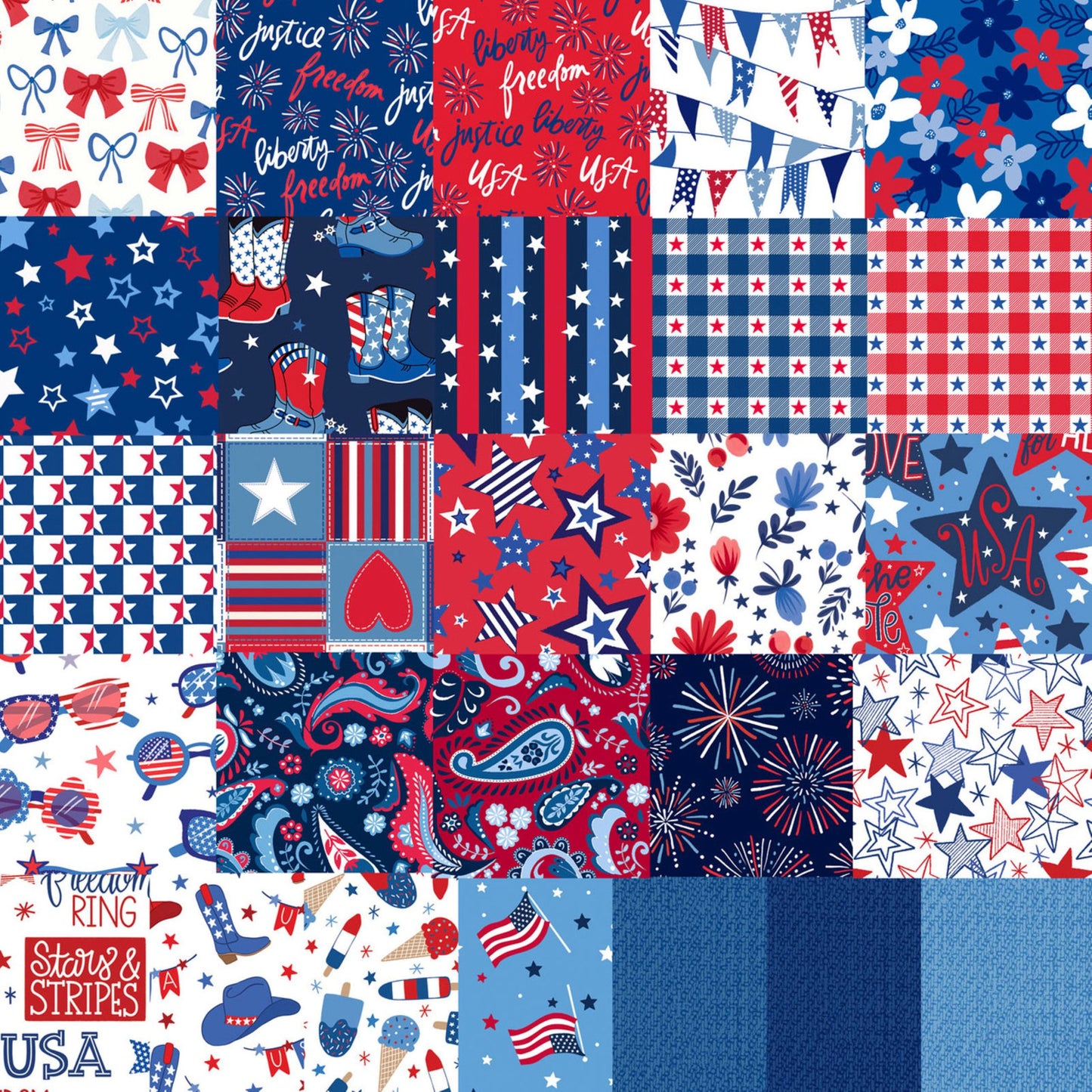 Patriotic Minis Precut 10 Inch Cotton Squares | 42 pieces