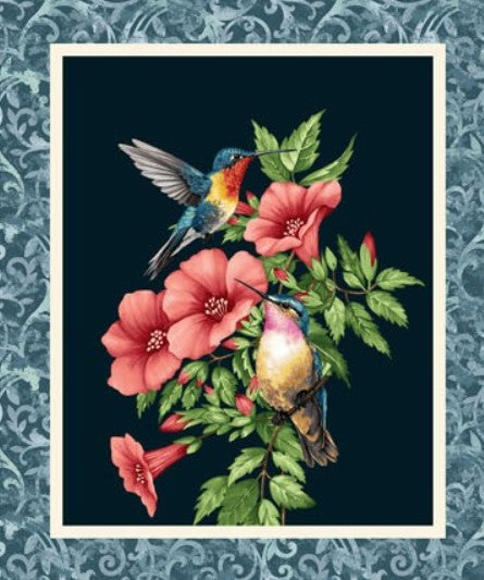 Garden Symphony Fabric by Henry Glass – Bright Floral Cotton Blocks Panel with Daffodils, Peony, Irises and Birds - Spring Quilt Fabric