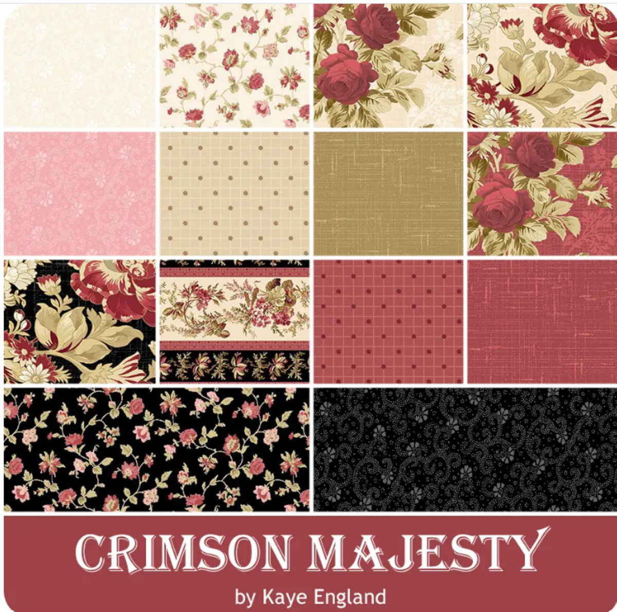Crimson Majesty Fabric Squares: 42 Pre-Cut Cotton 10-Inch Pieces.
