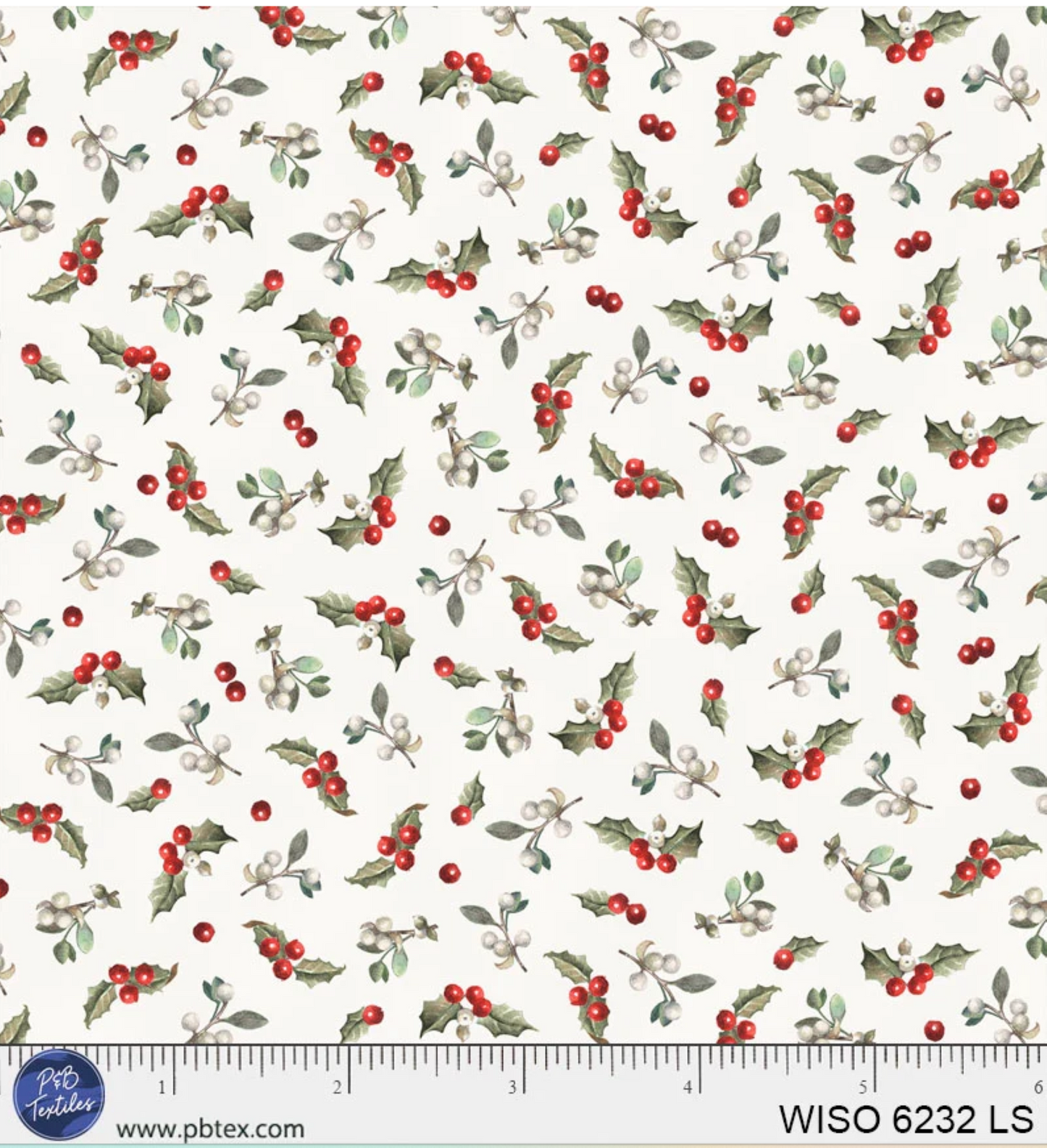 P&B Textiles Winter Song Holly Berry Christmas Quilting Cotton Fabric