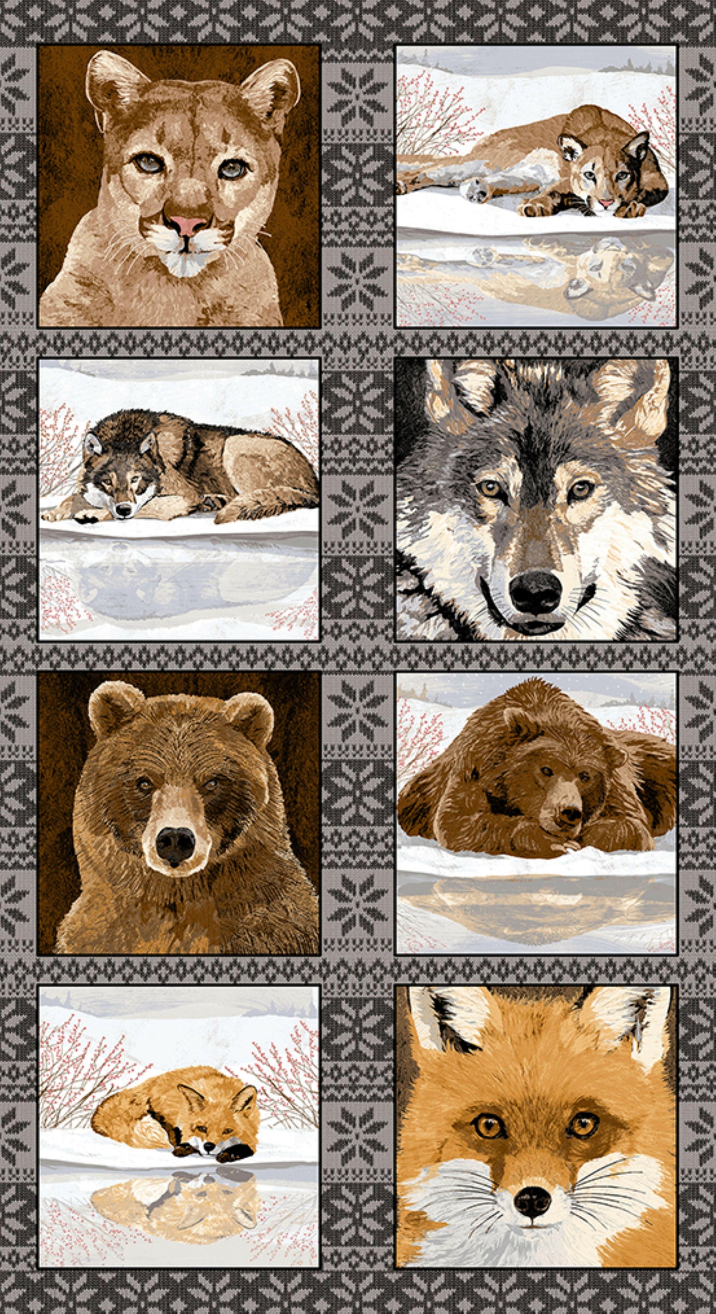 Reflections Wildlife Animal Cotton Fabric Panel.